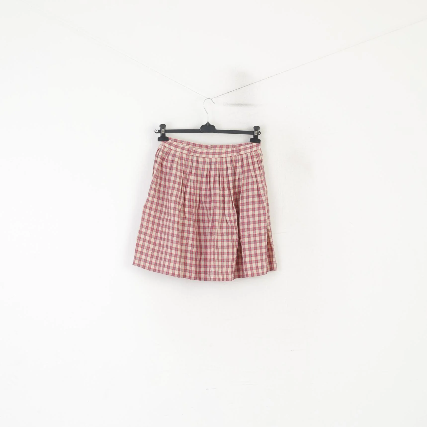 Ralph Lauren Women 6 S Mini Skirt Beige Red Check 100% Linen Buttoned - Image 7