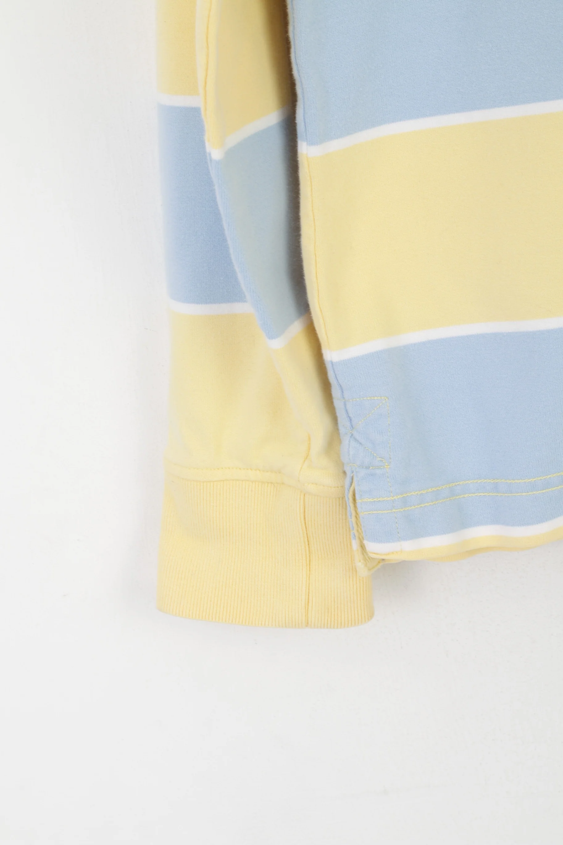 Rampant Sporting Men L (M) Polo Shirt Yellow Blue Striped Cotton Long Sleeve Top - Image 3