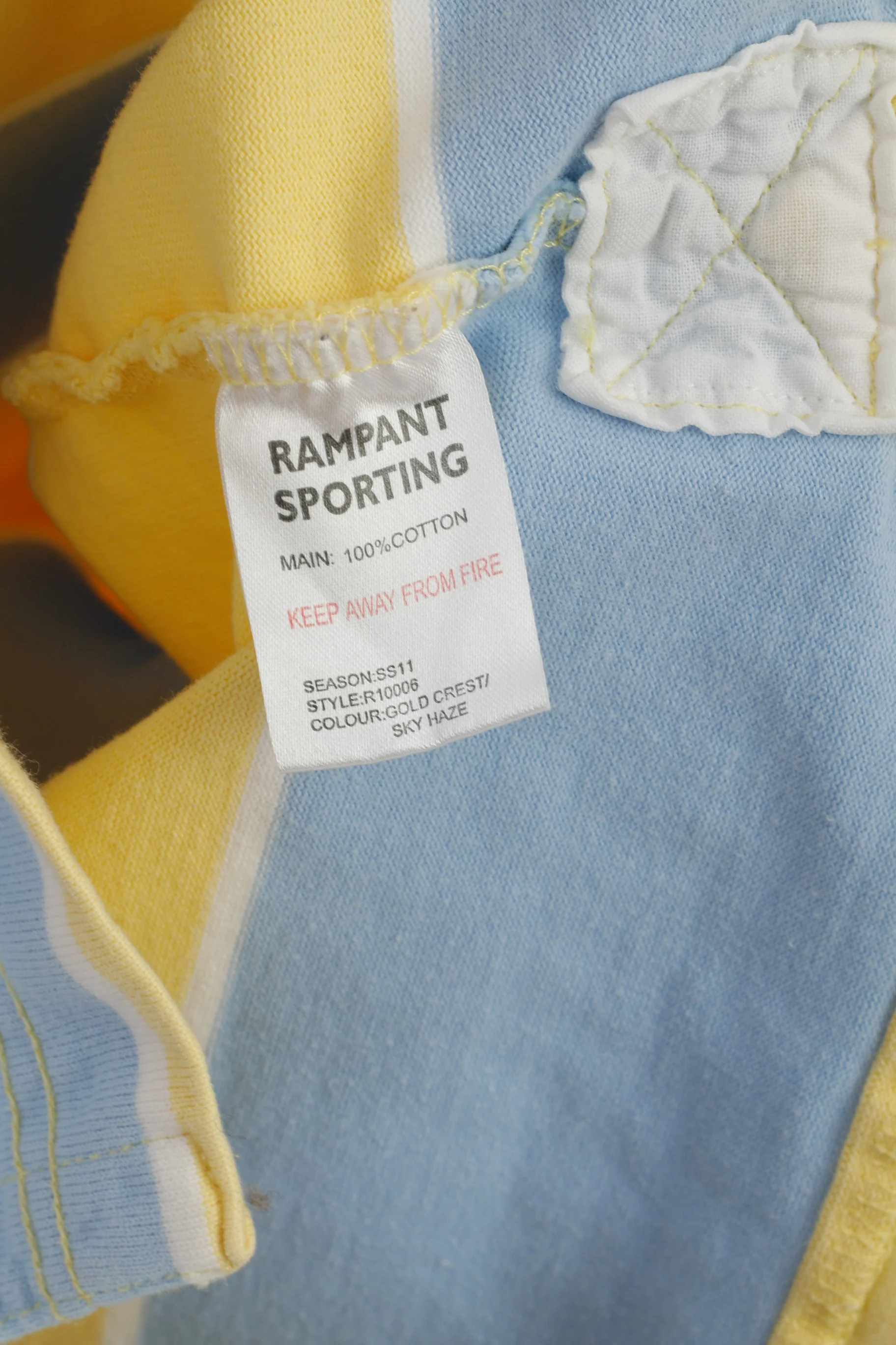 Rampant Sporting Men L (M) Polo Shirt Yellow Blue Striped Cotton Long Sleeve Top - Image 5