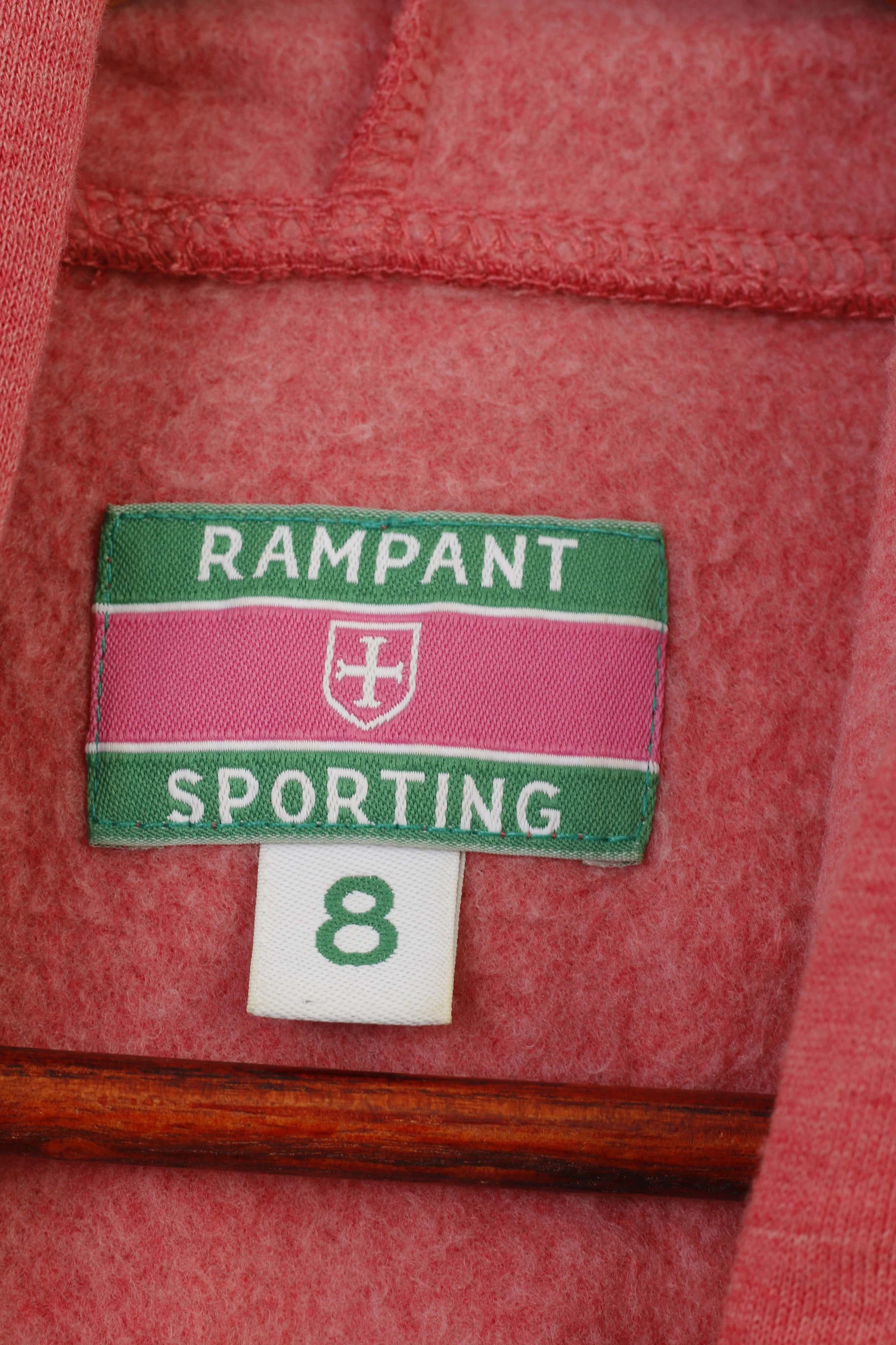 Rampant Sporting Woman 8 S Hoodie Red Padded Hood  Pockets Long Cotton Vintage Top - Image 6