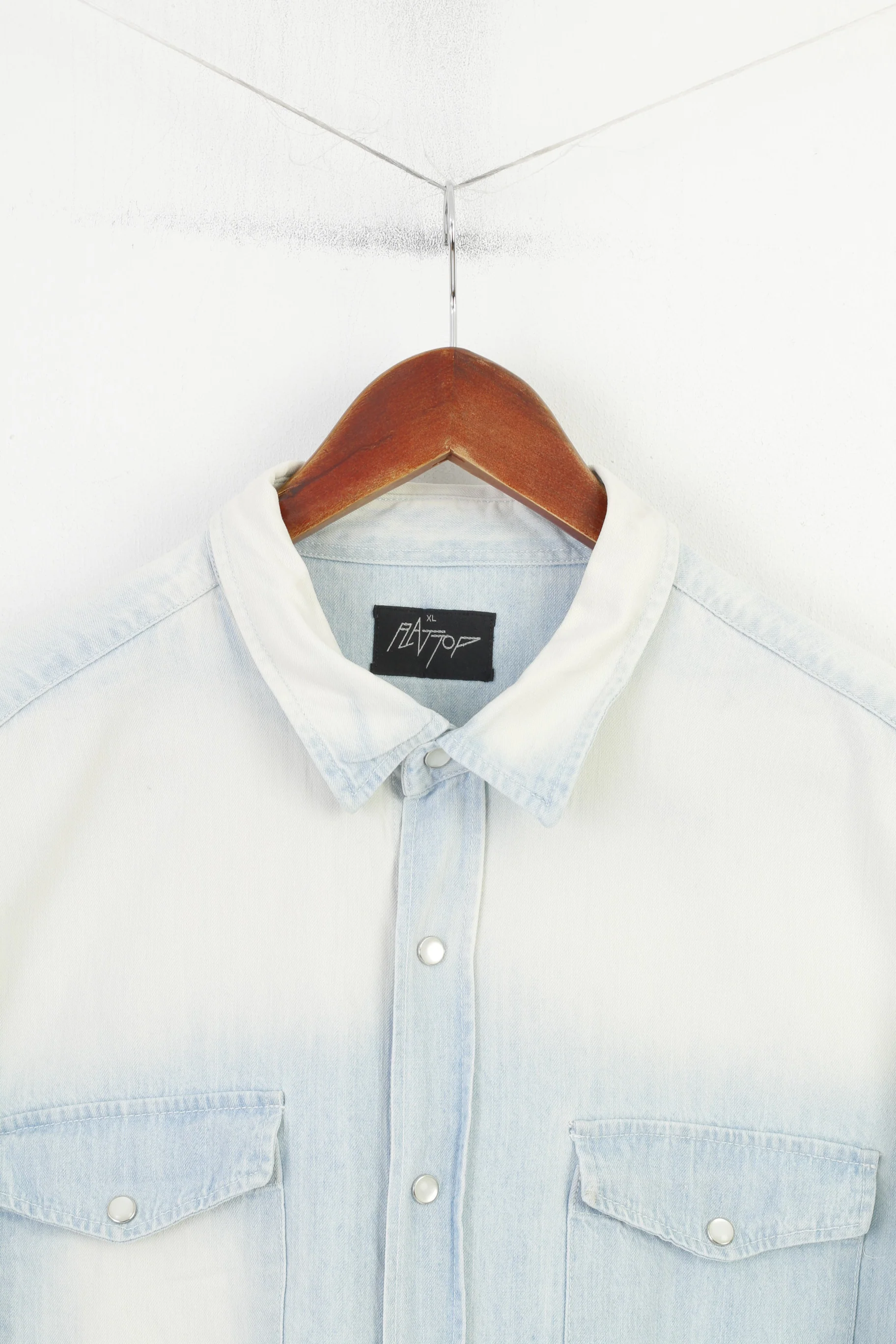 Rattop Men XL Casual Shirt Light Blue Jeans Bleached Snaps Long Sleeve Top - Image 2