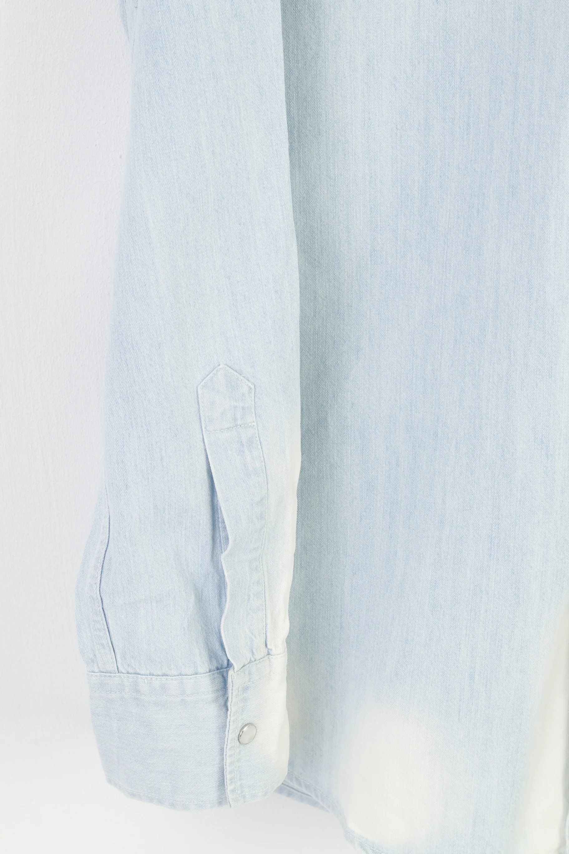 Rattop Men XL Casual Shirt Light Blue Jeans Bleached Snaps Long Sleeve Top - Image 3