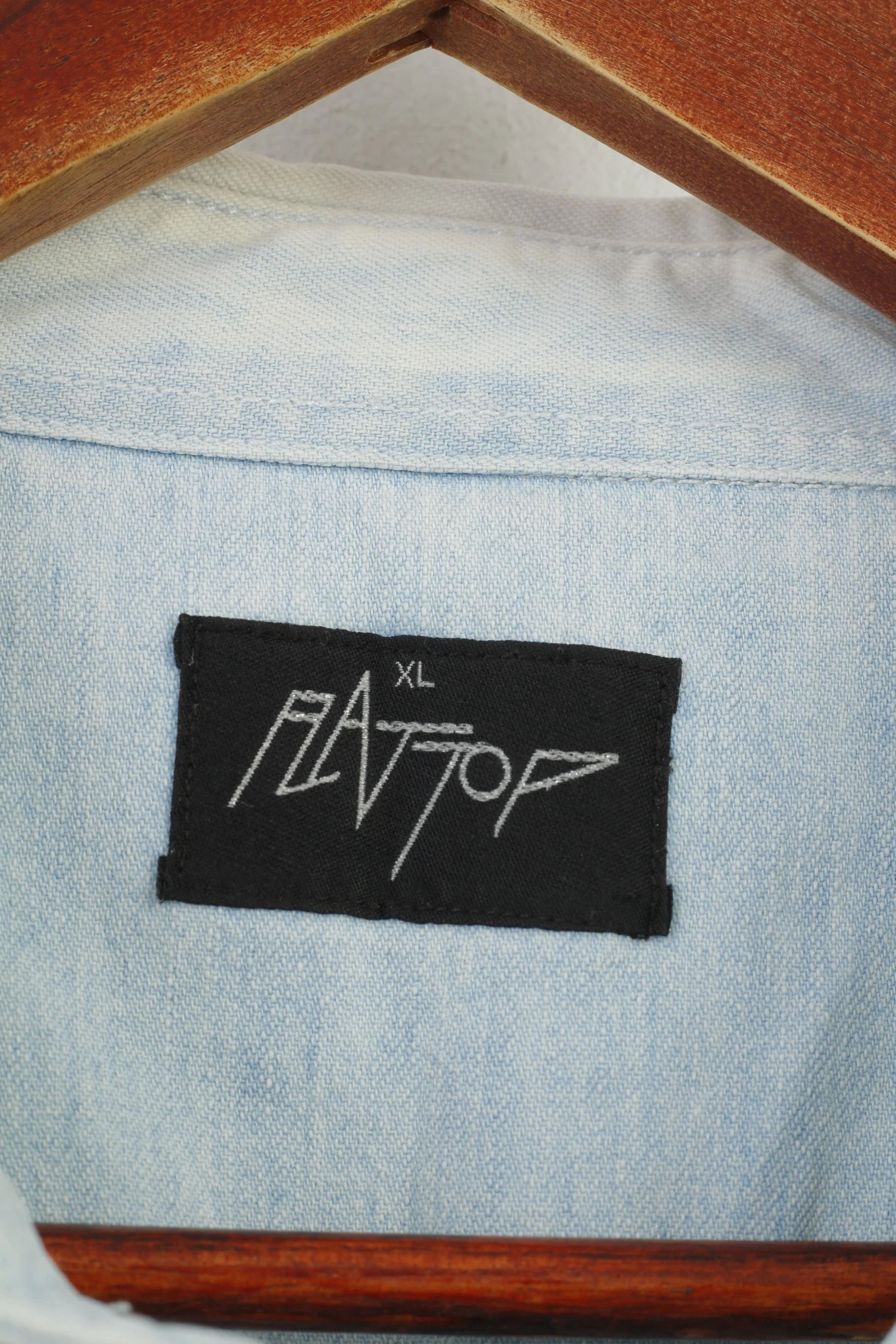 Rattop Men XL Casual Shirt Light Blue Jeans Bleached Snaps Long Sleeve Top - Image 5