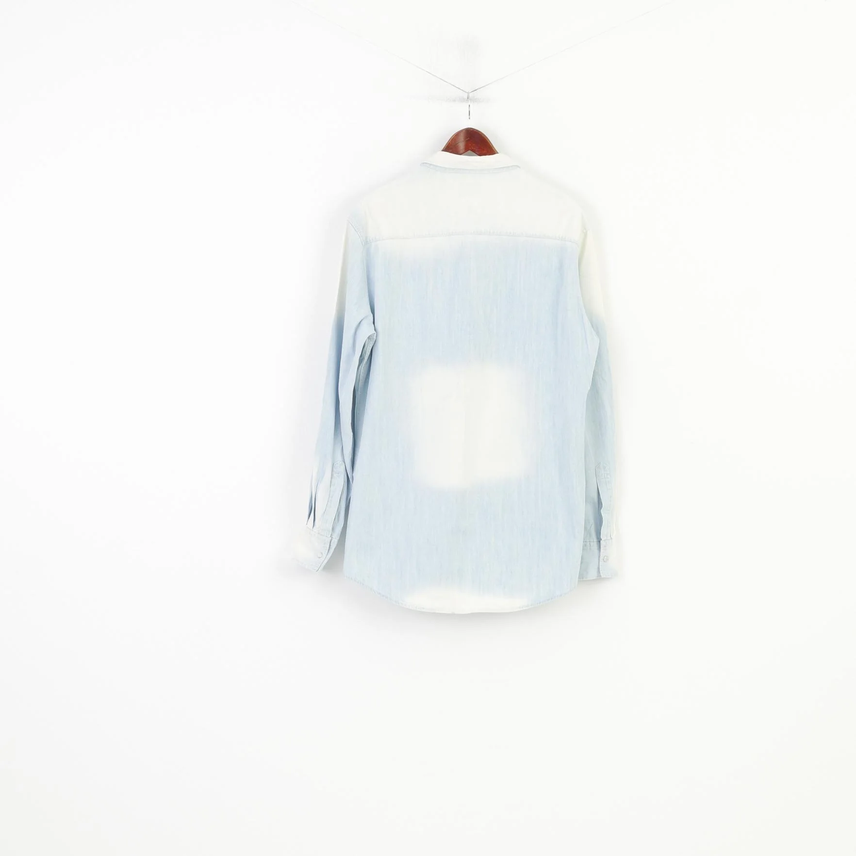Rattop Men XL Casual Shirt Light Blue Jeans Bleached Snaps Long Sleeve Top - Image 7