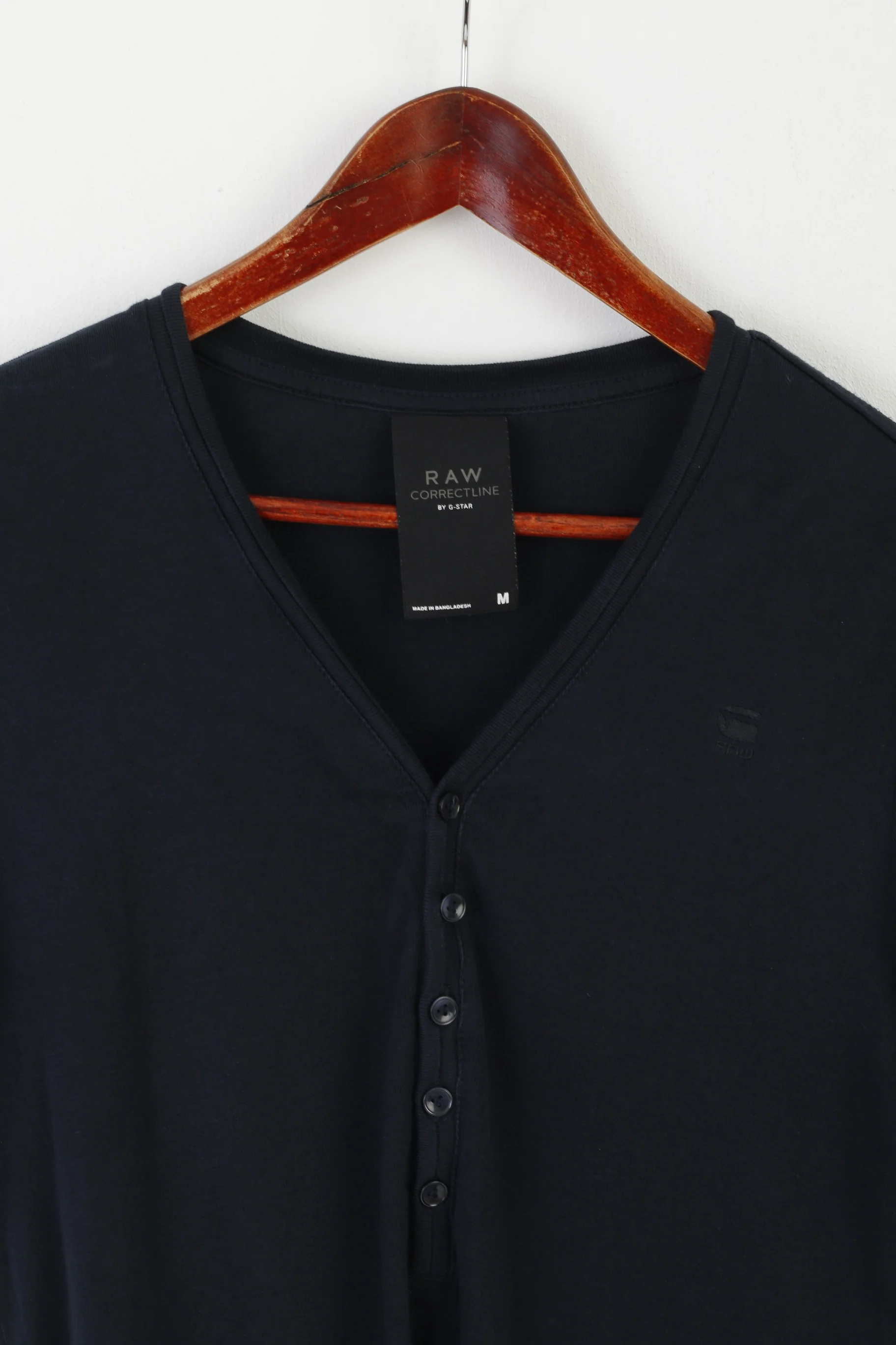 RAW Correctline by G-Star Men M Shirt Navy Cotton Stretch V-Neck Plain Top - Image 2