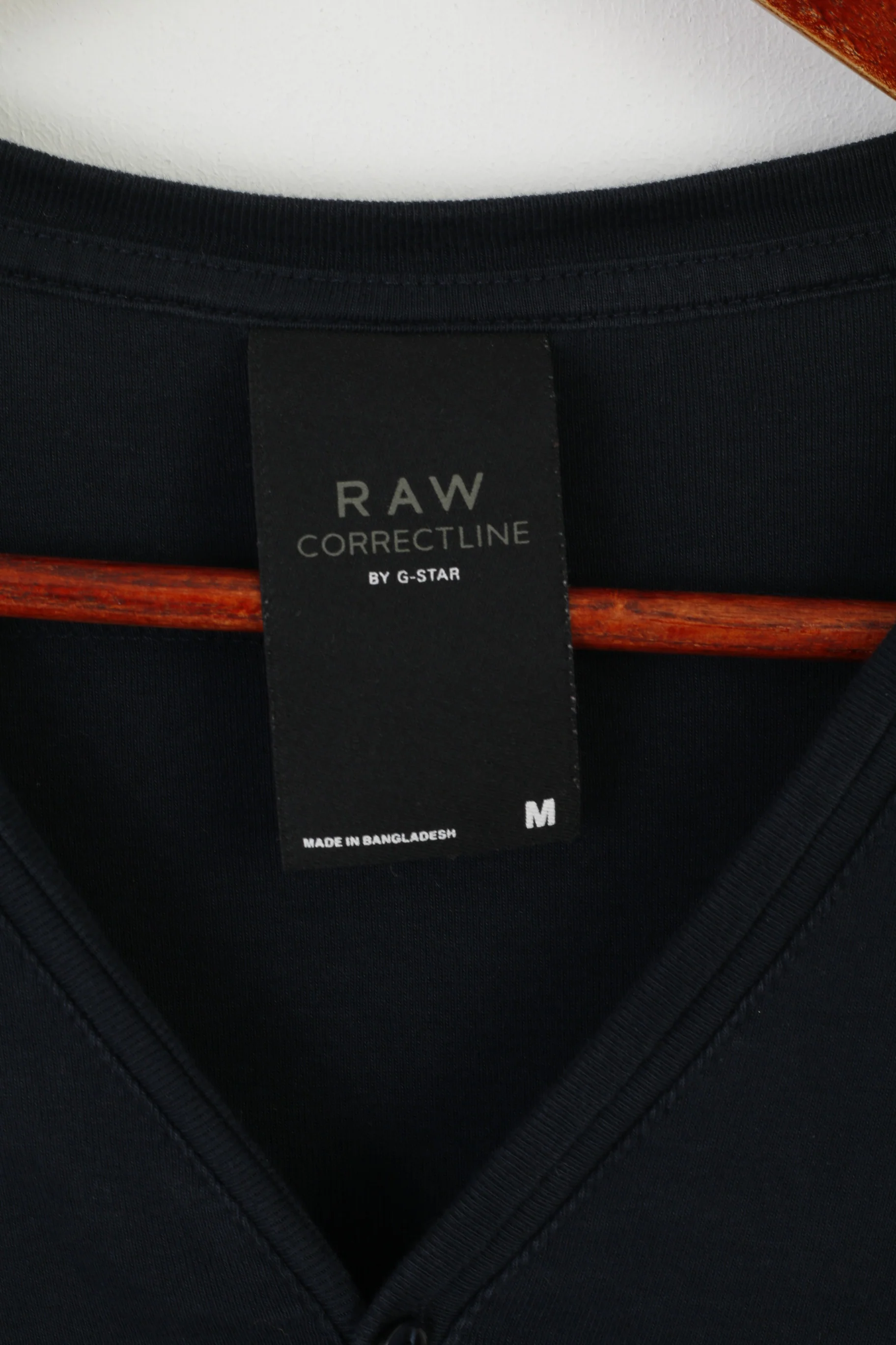 RAW Correctline by G-Star Men M Shirt Navy Cotton Stretch V-Neck Plain Top - Image 3