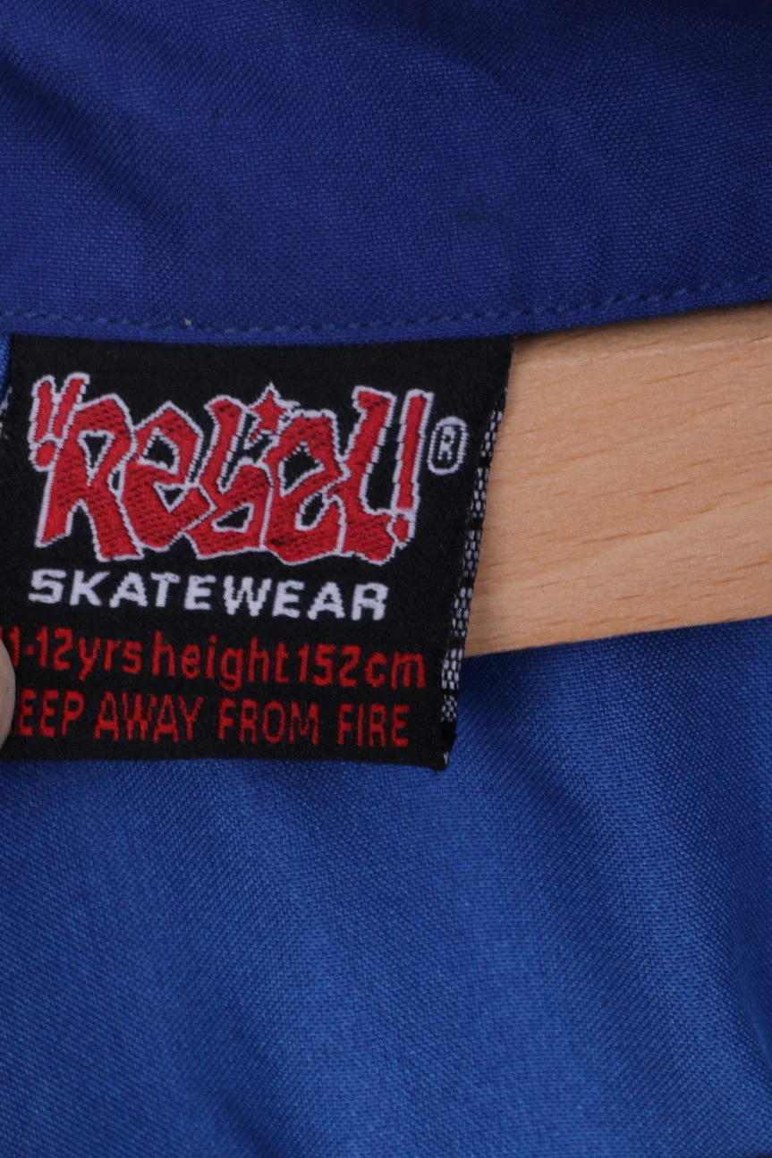 Rebel! Boys 11-12 Yrs Casual Shirt Blue Short Sleeve Skull - Image 3