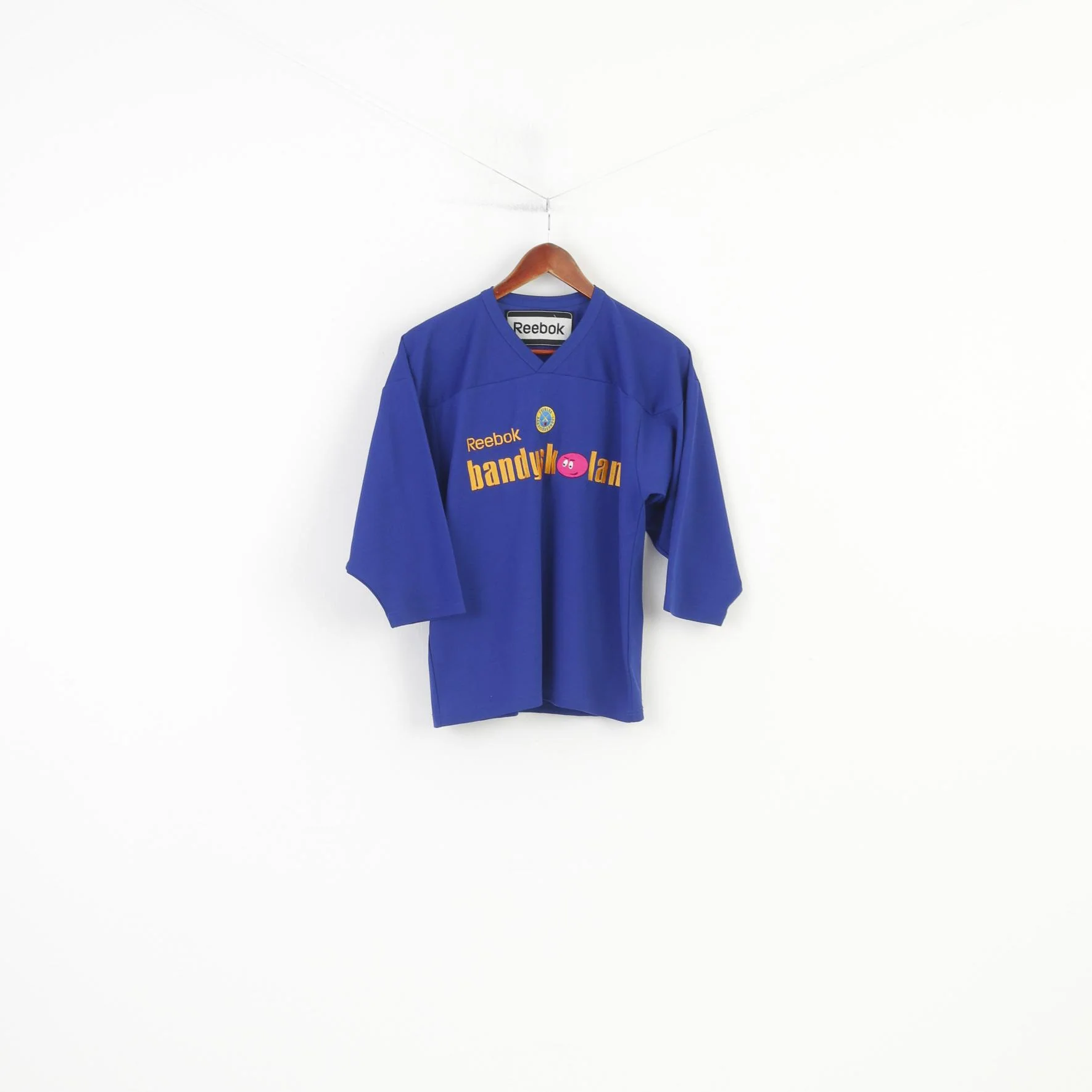 Reebok Boys 130 150 cm Shirt Navy Bandyskolan Football V Neck Training Vintage Jersey Top