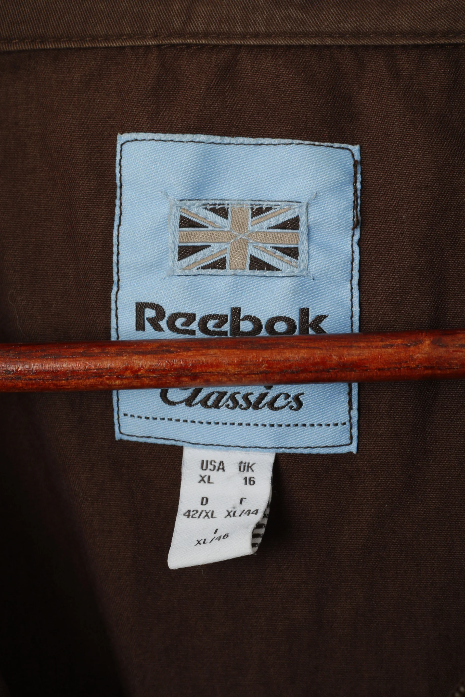 Reebok Classic Women 16 XL Jacket Brown Cotton Full Zipper Belted Stan Up Collar Top - Image 6