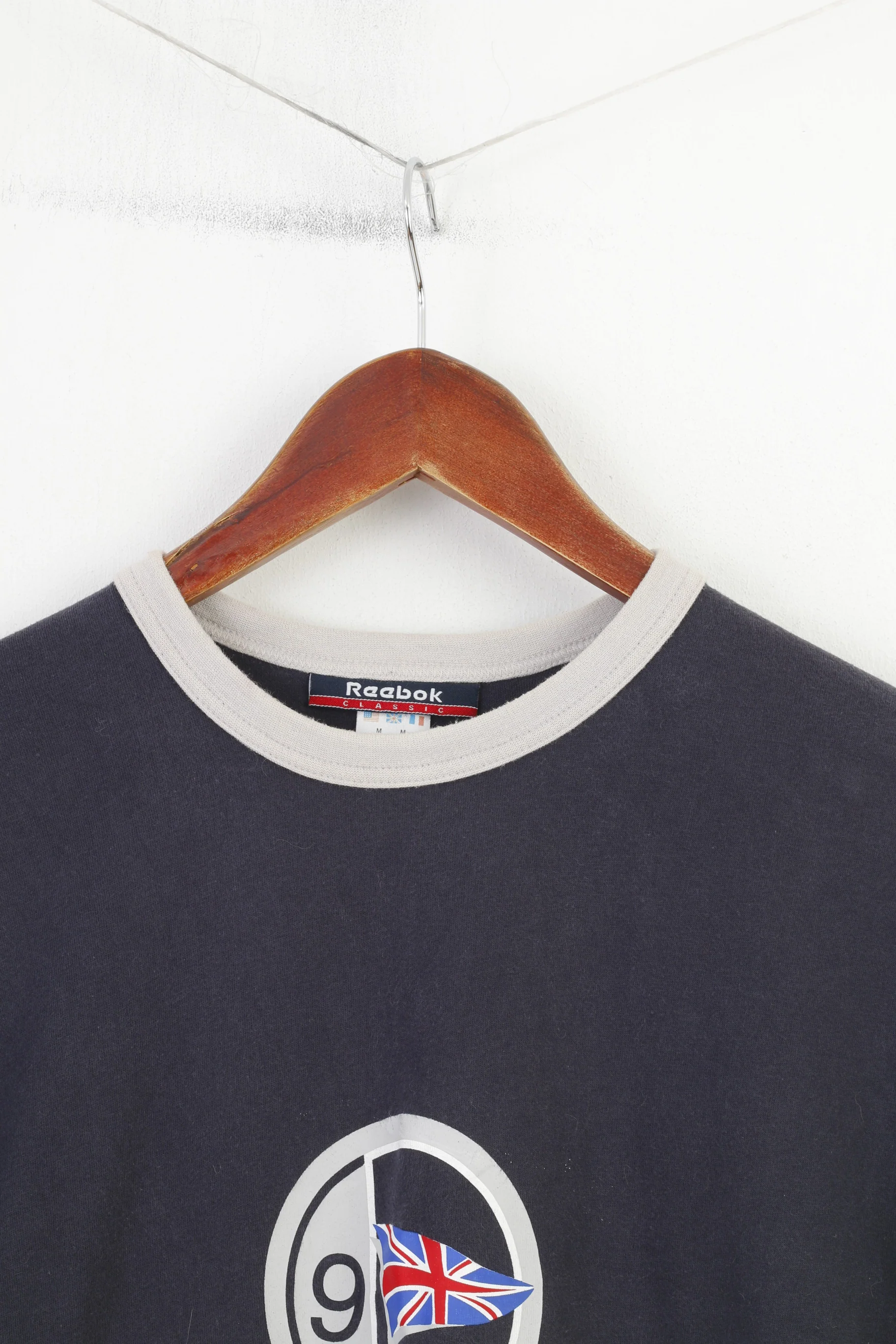 Reebok Classic Women M Shirt Navy Cotton England Vintage Crew Neck Top - Image 2