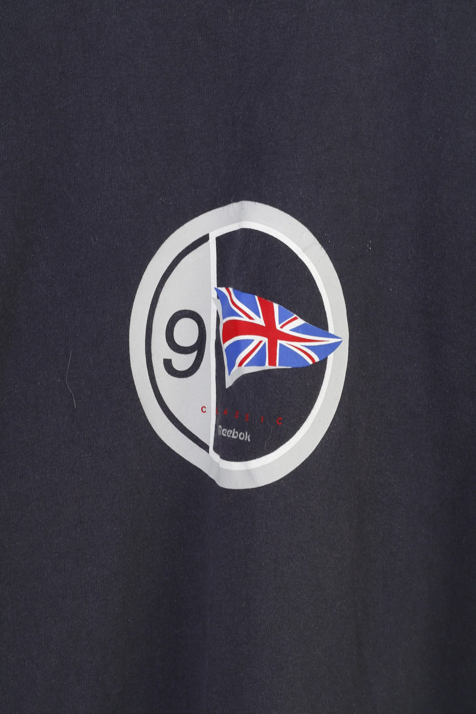 Reebok Classic Women M Shirt Navy Cotton England Vintage Crew Neck Top - Image 4