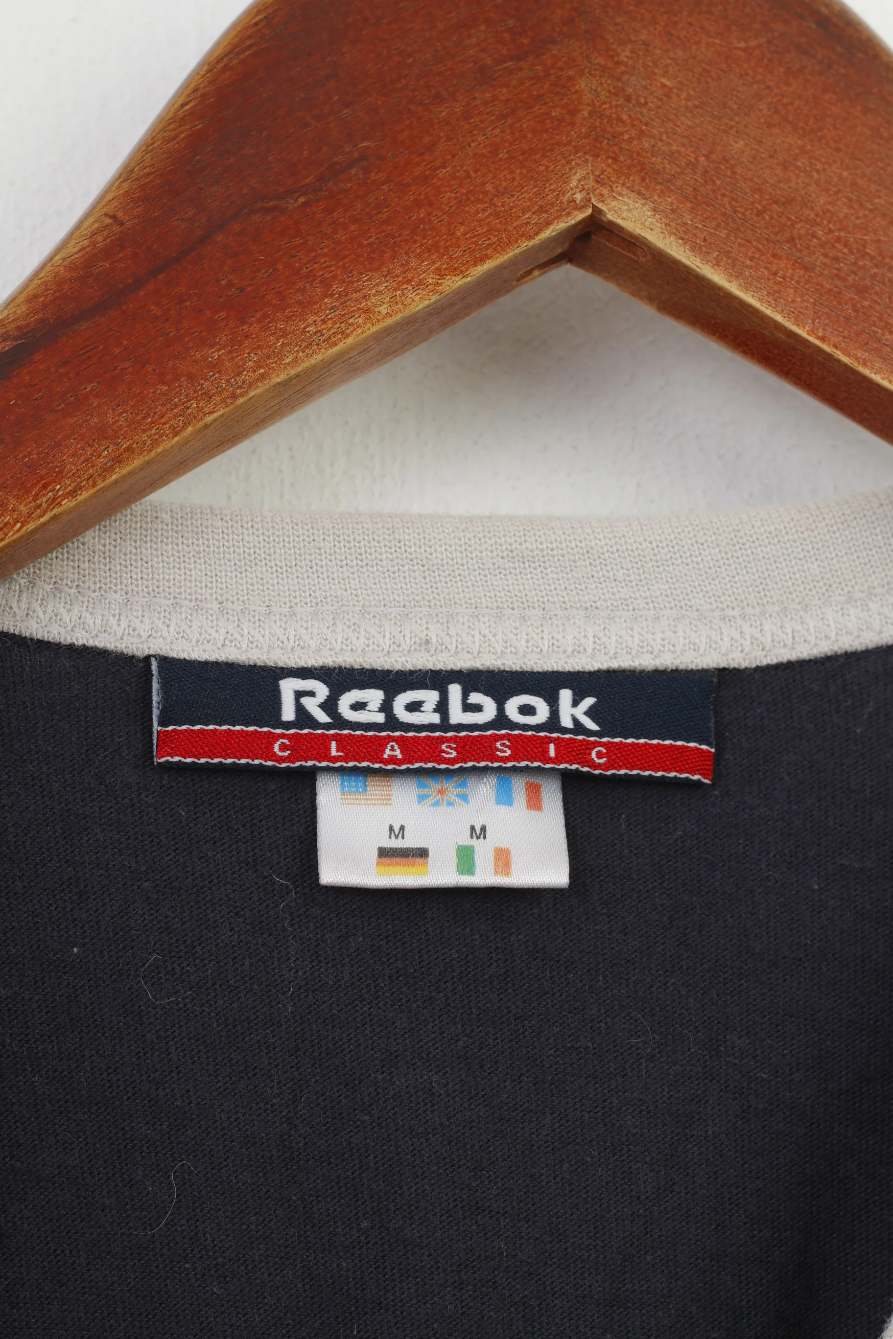 Reebok Classic Women M Shirt Navy Cotton England Vintage Crew Neck Top - Image 5