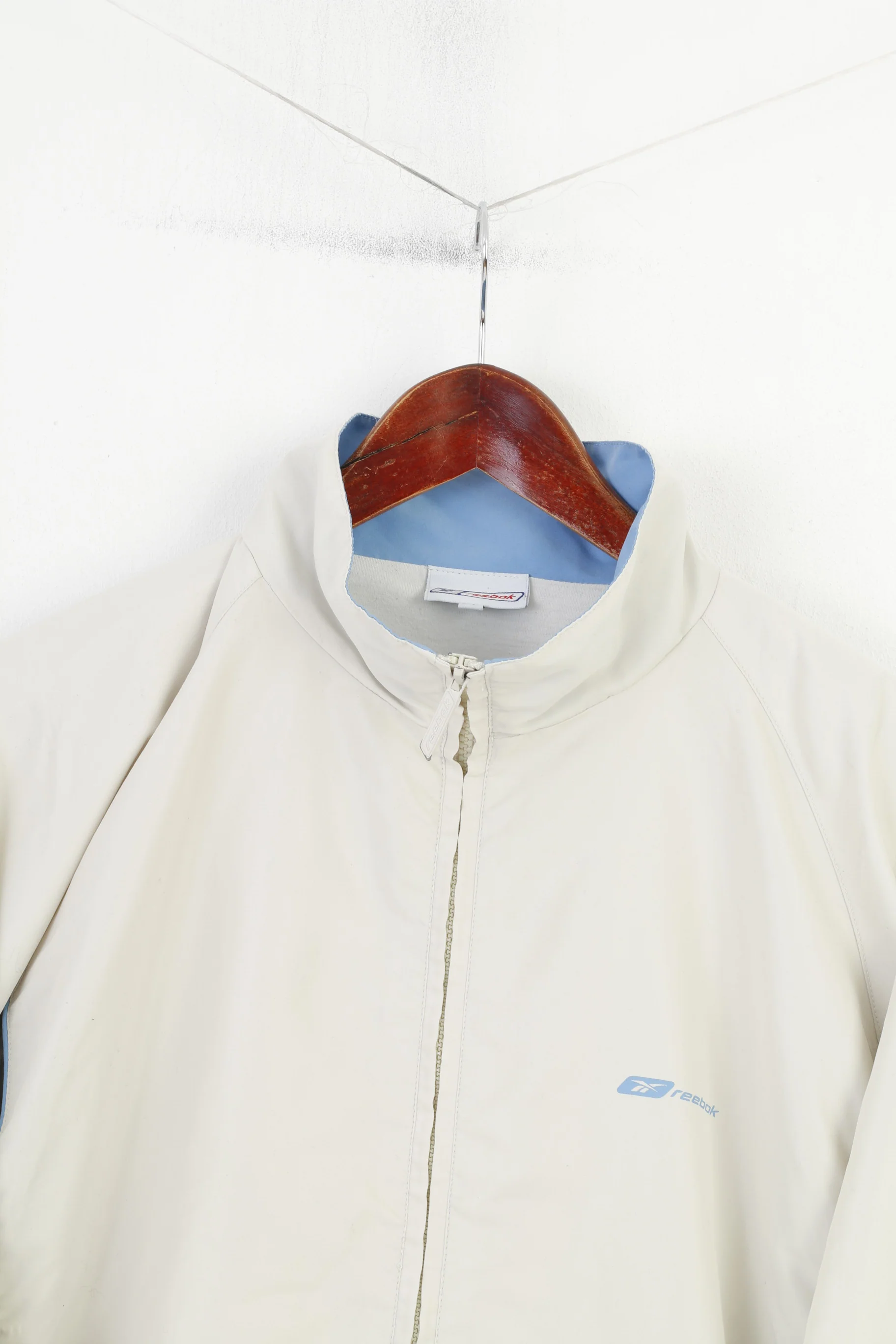 Reebok Men XL Jacket Full Zipper Cream Vintage Pockets 90s Outwear Top - Image 2