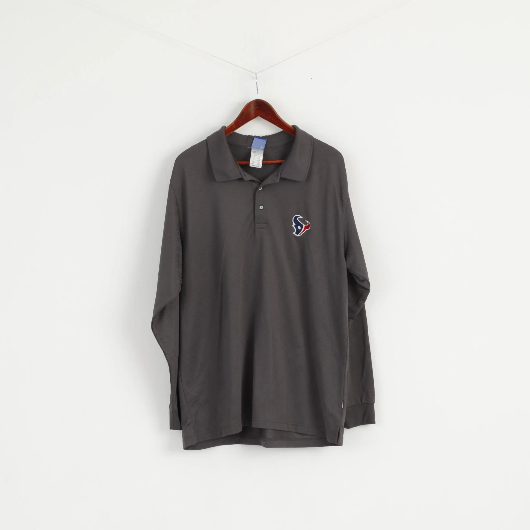 Reebok NFL Men XL Polo Shirt Grey Long Sleeve Houston Texans NFL Top - Image 2