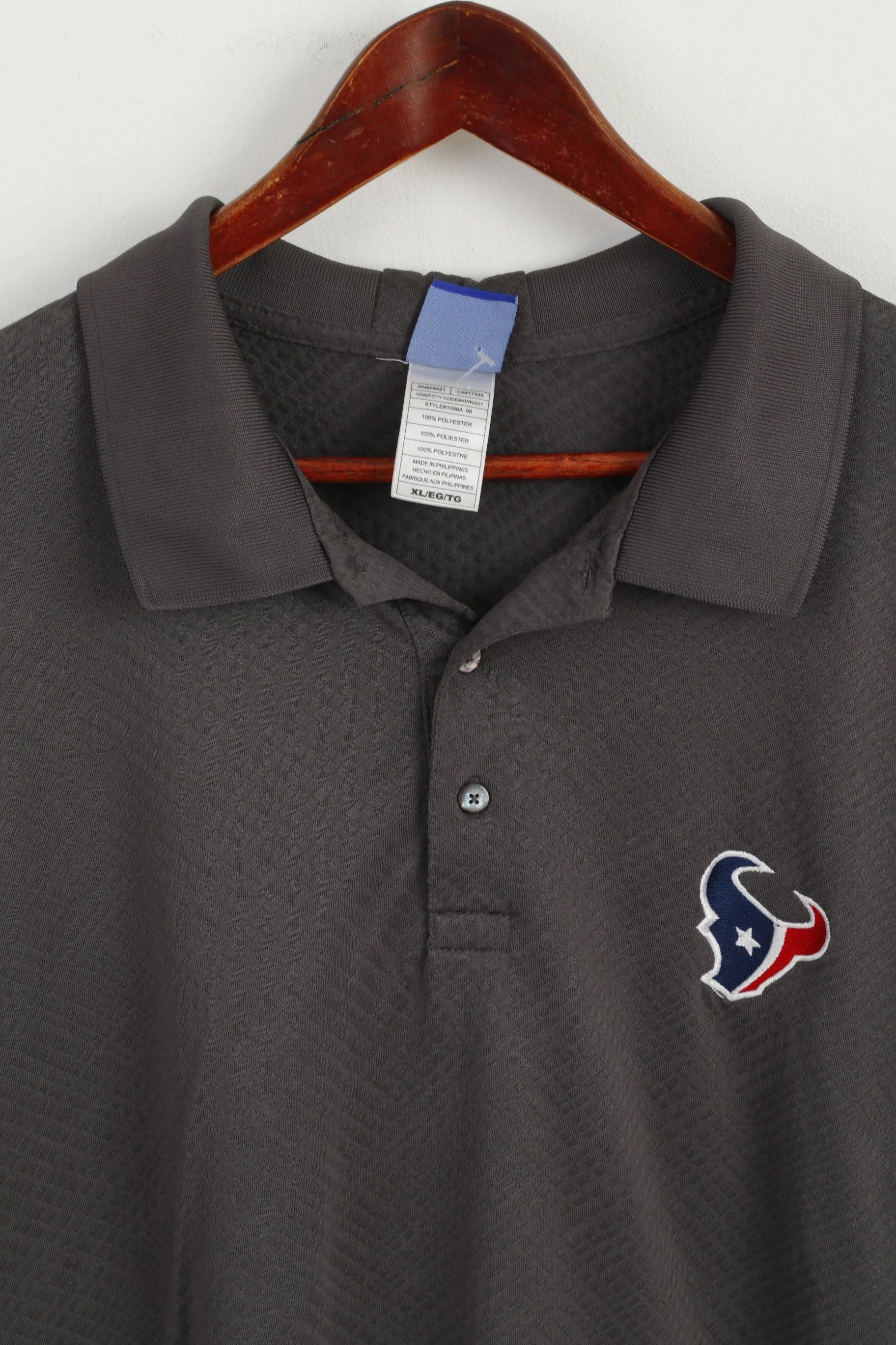 Reebok NFL Men XL Polo Shirt Grey Long Sleeve Houston Texans NFL Top - Image 3