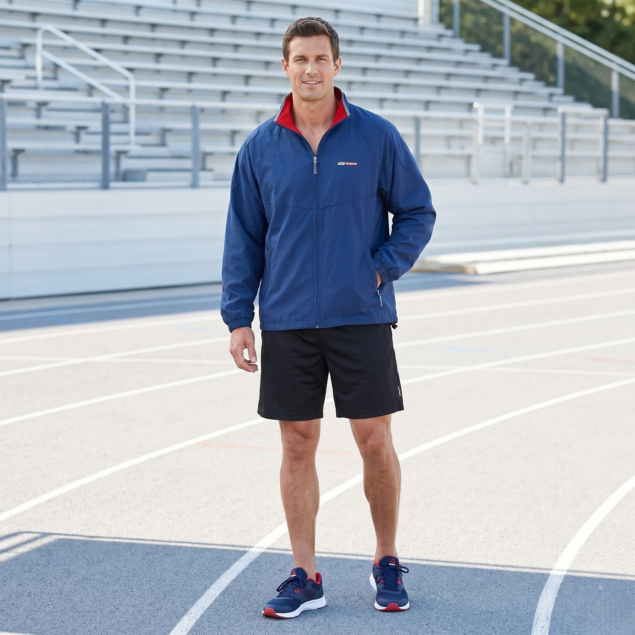 Reebok Traning Men XL Jacket Navy Vintage Full Zipper Activewear Sport Top