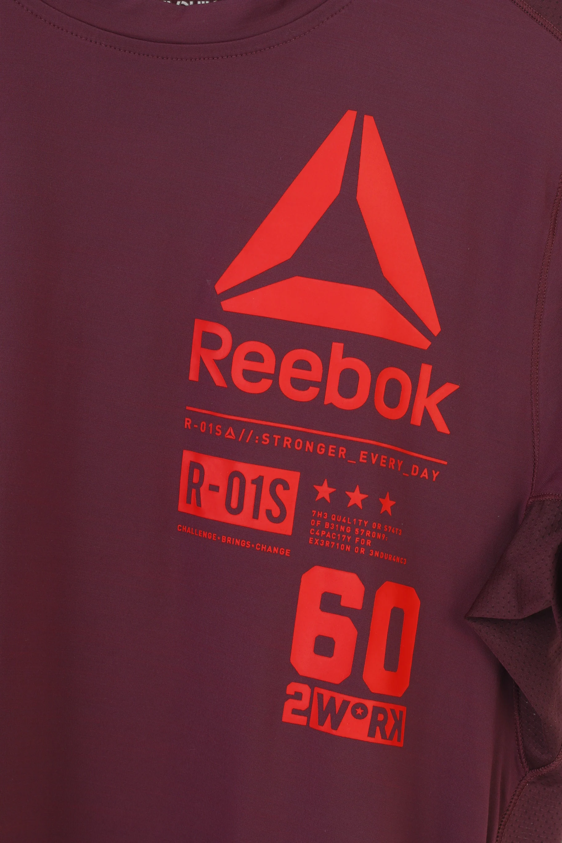 Reebok Woman XS Shirt Sport Burgundy Crew Neck Short Sleeve Training Nylon Stretch Top - Image 4
