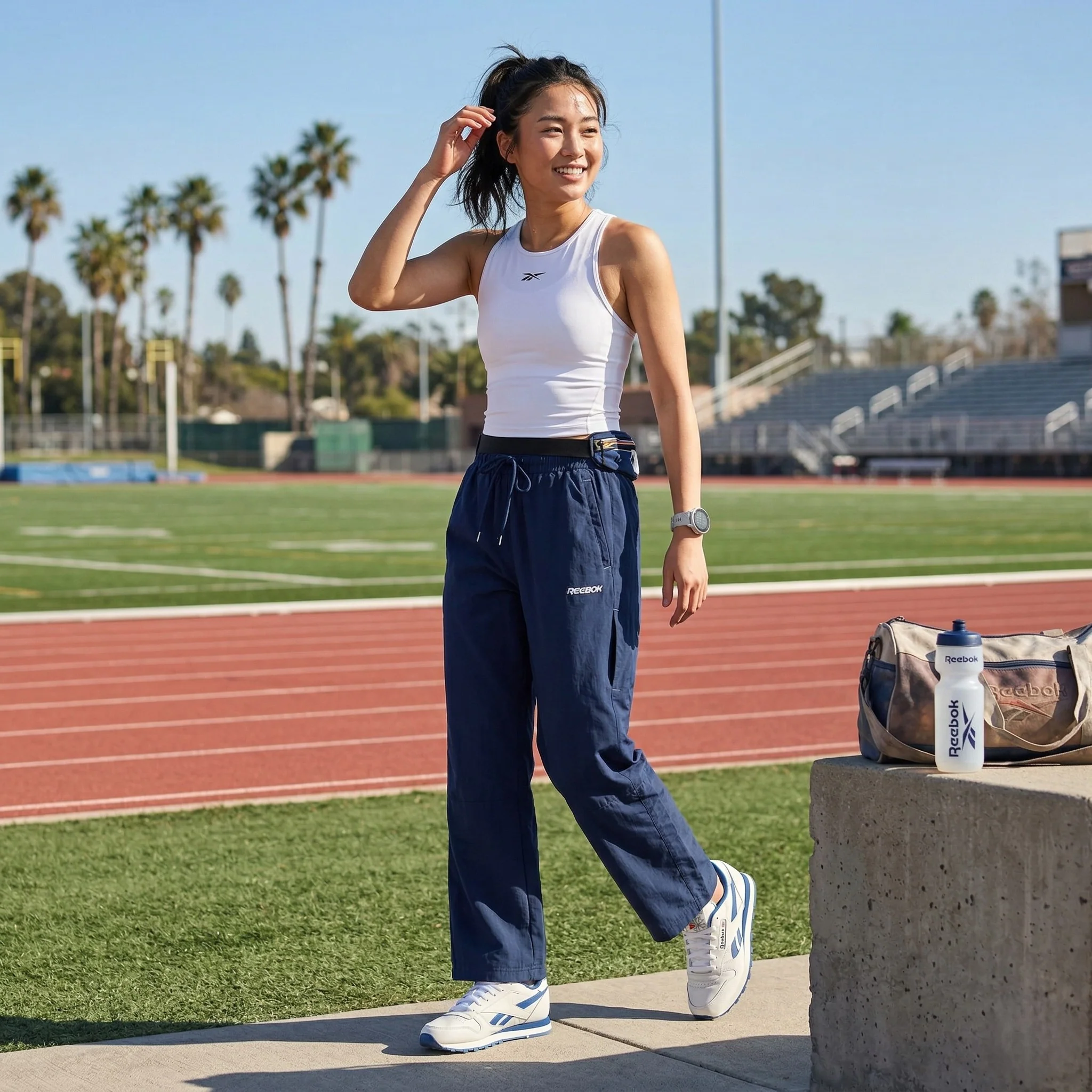 Reebok Women 10 S Trousers Blue Vintage Sport Mesh Lined Sweatpants