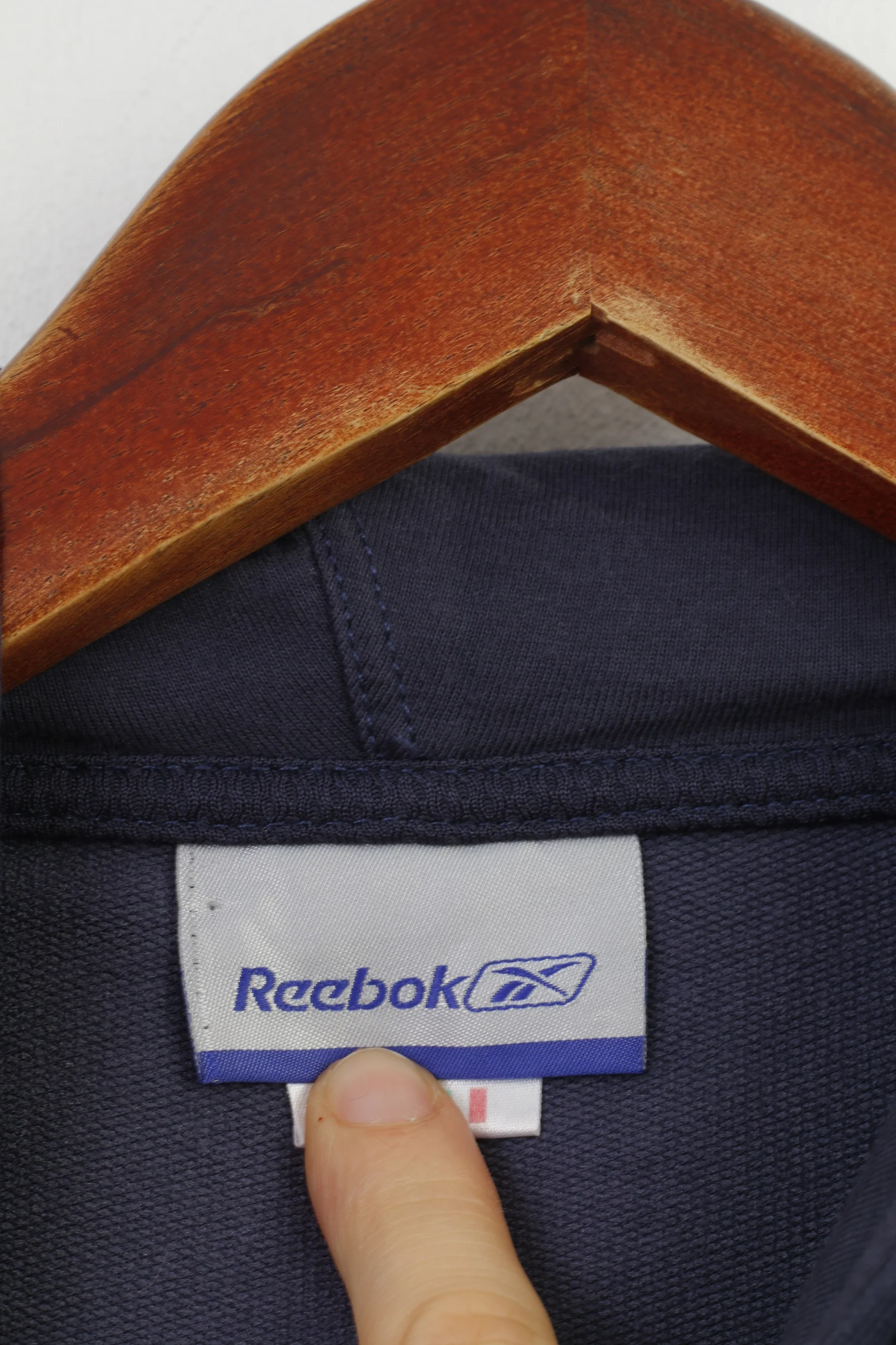Reebok Women 12 M Sweatshirt Hooded Navy Cotton Sportswear Vintage Hood Kangaroo Top - Image 5