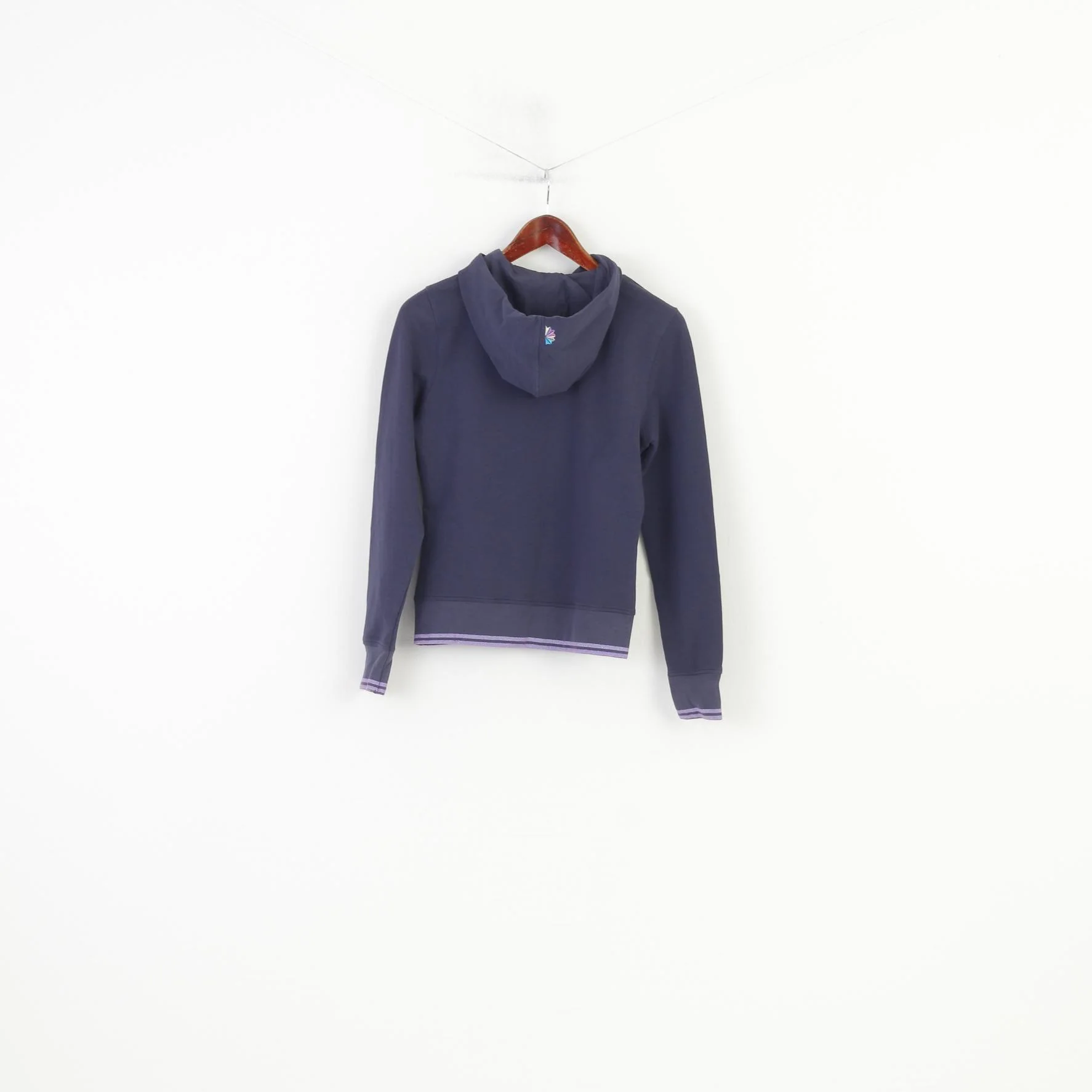 Reebok Women 12 M Sweatshirt Hooded Navy Cotton Sportswear Vintage Hood Kangaroo Top - Image 9