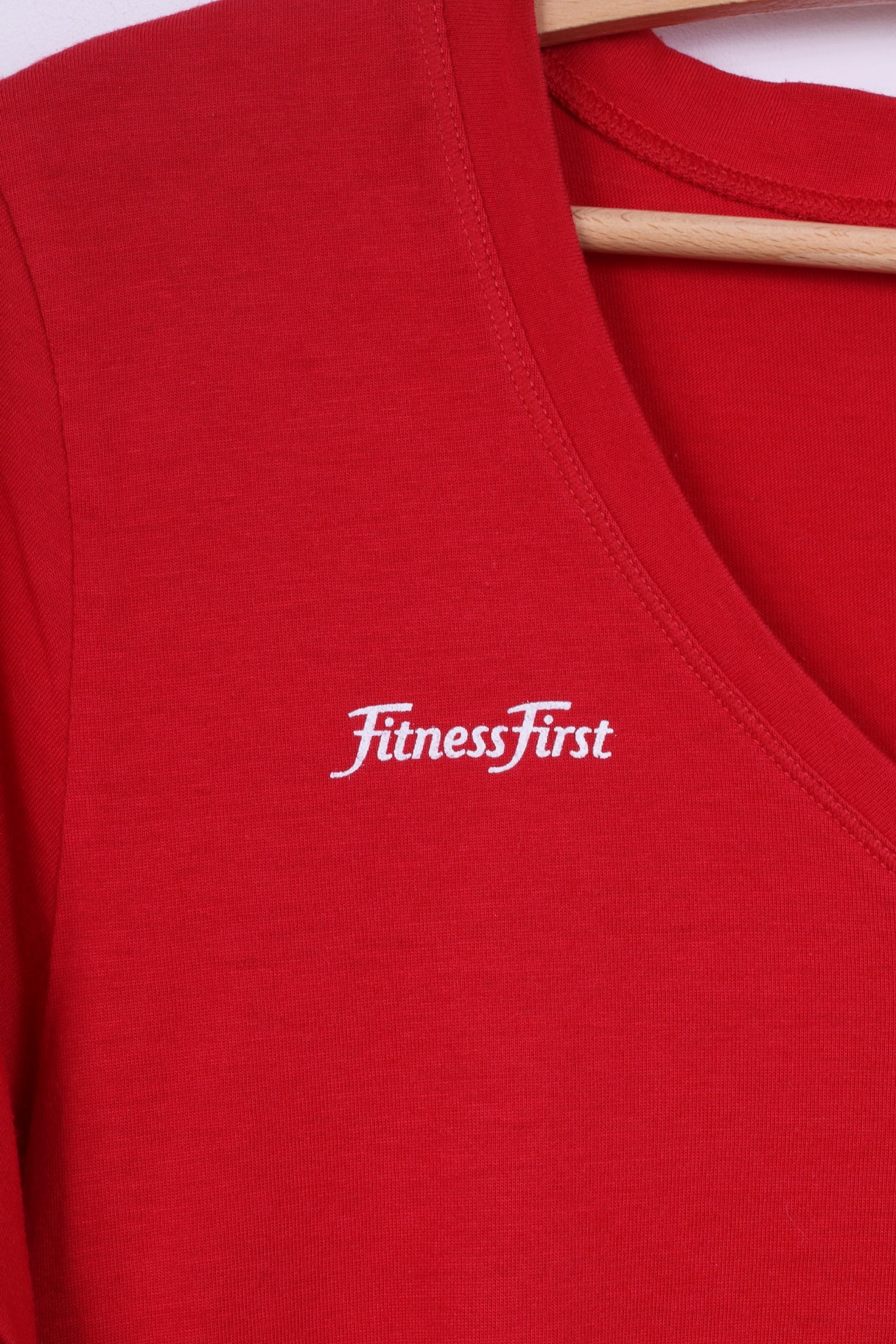 Reebok Womens M  Shirt Fitness First Red V Neck Short Sleeve Summer - Image 3