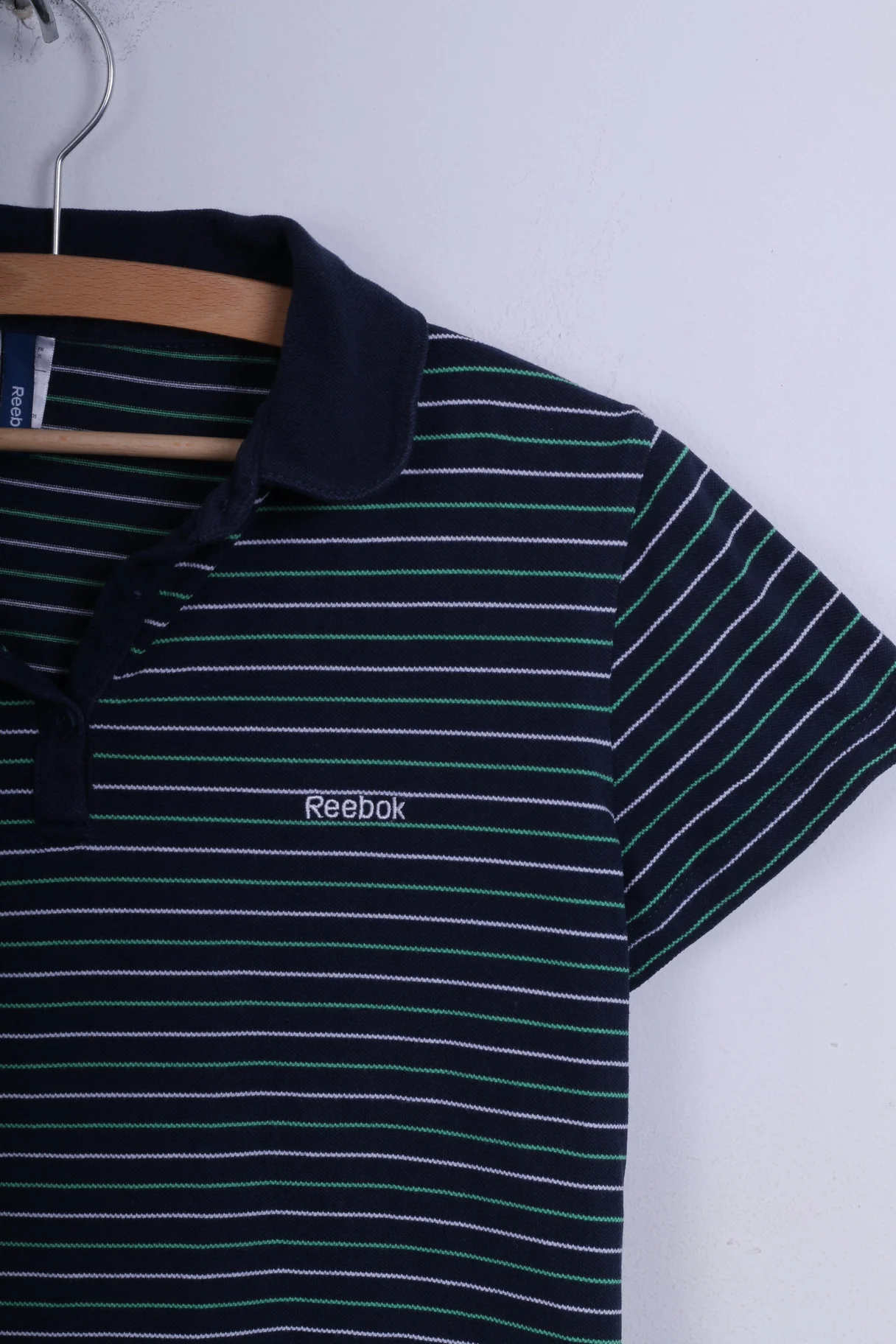 Reebok Womens XL Polo Shirt Stripes Navy Button Up Cotton Sport - Image 2