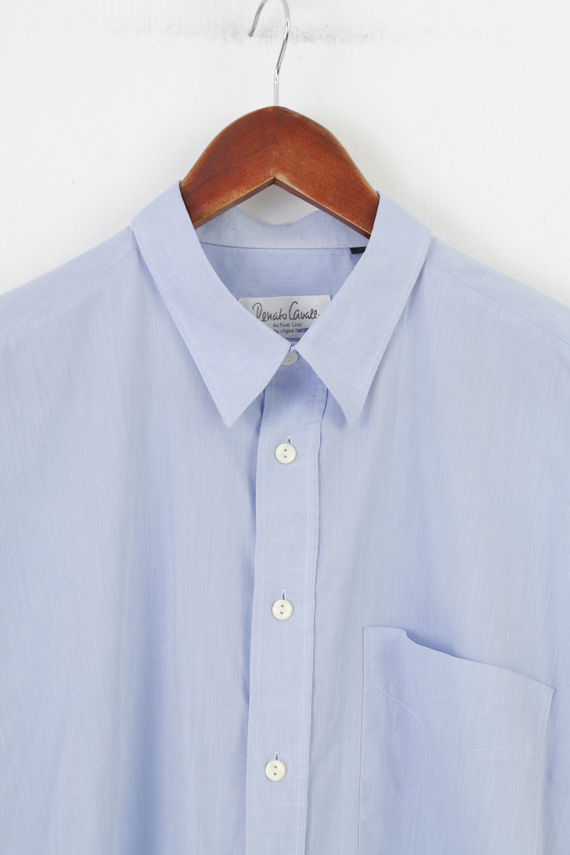 Renato Cavalli Men 42 Casual Shirt Blue Long Sleeve Cotton Collar Elegant Top - Image 2