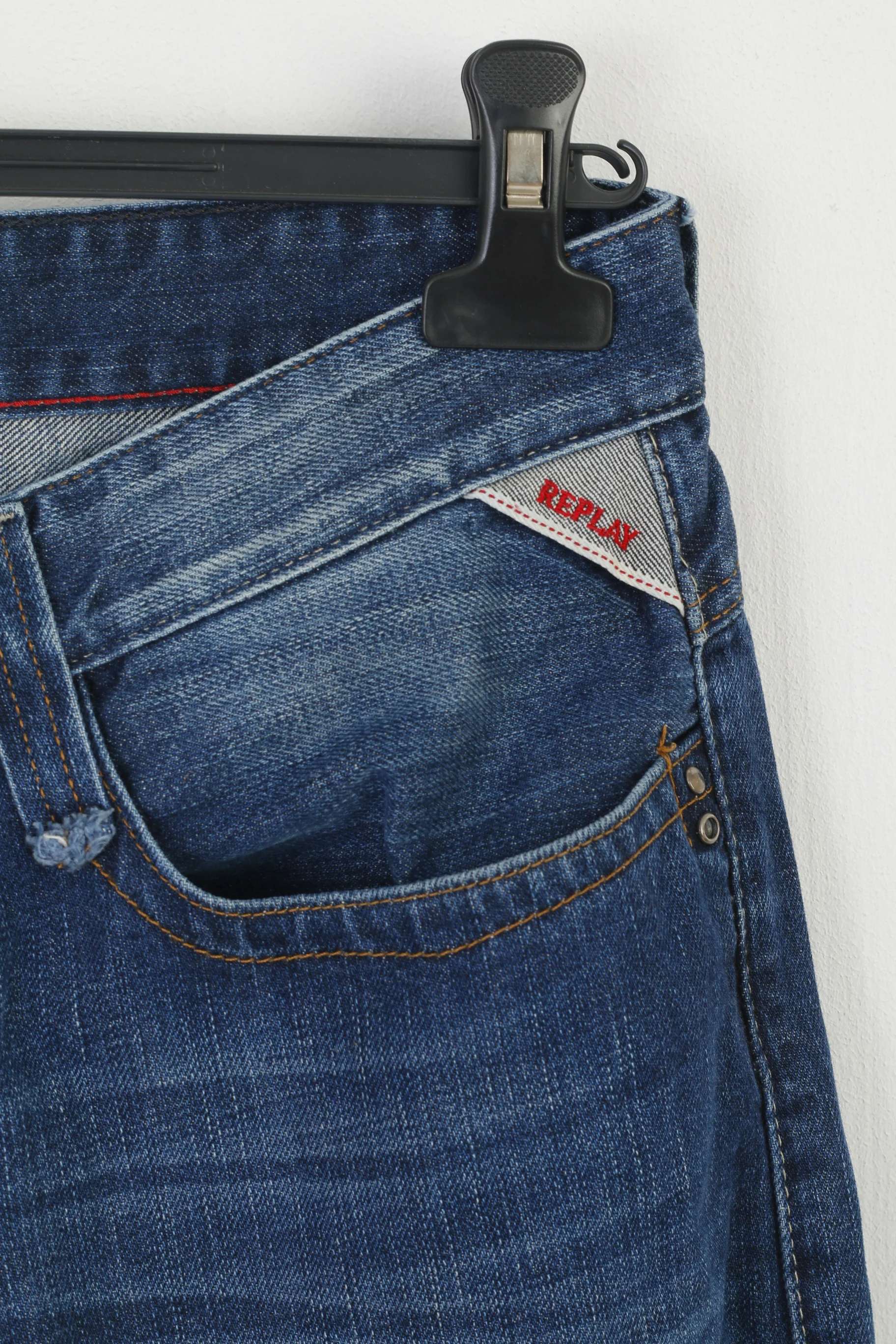 Replay Blue Jeans Men 32 Trousers Navy Cotton Denim Straight Leg Pants - Image 2