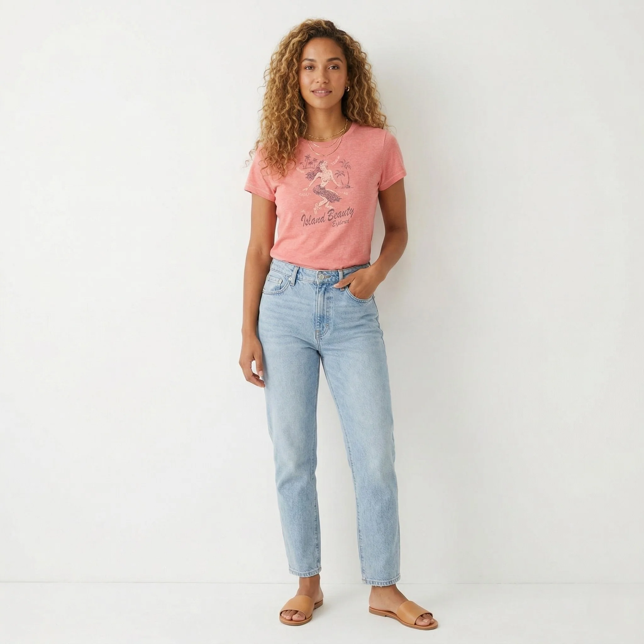 Replay Men L Shirt Pink Cotton Island Beauty Graphic Slim Fit Crew Neck Top