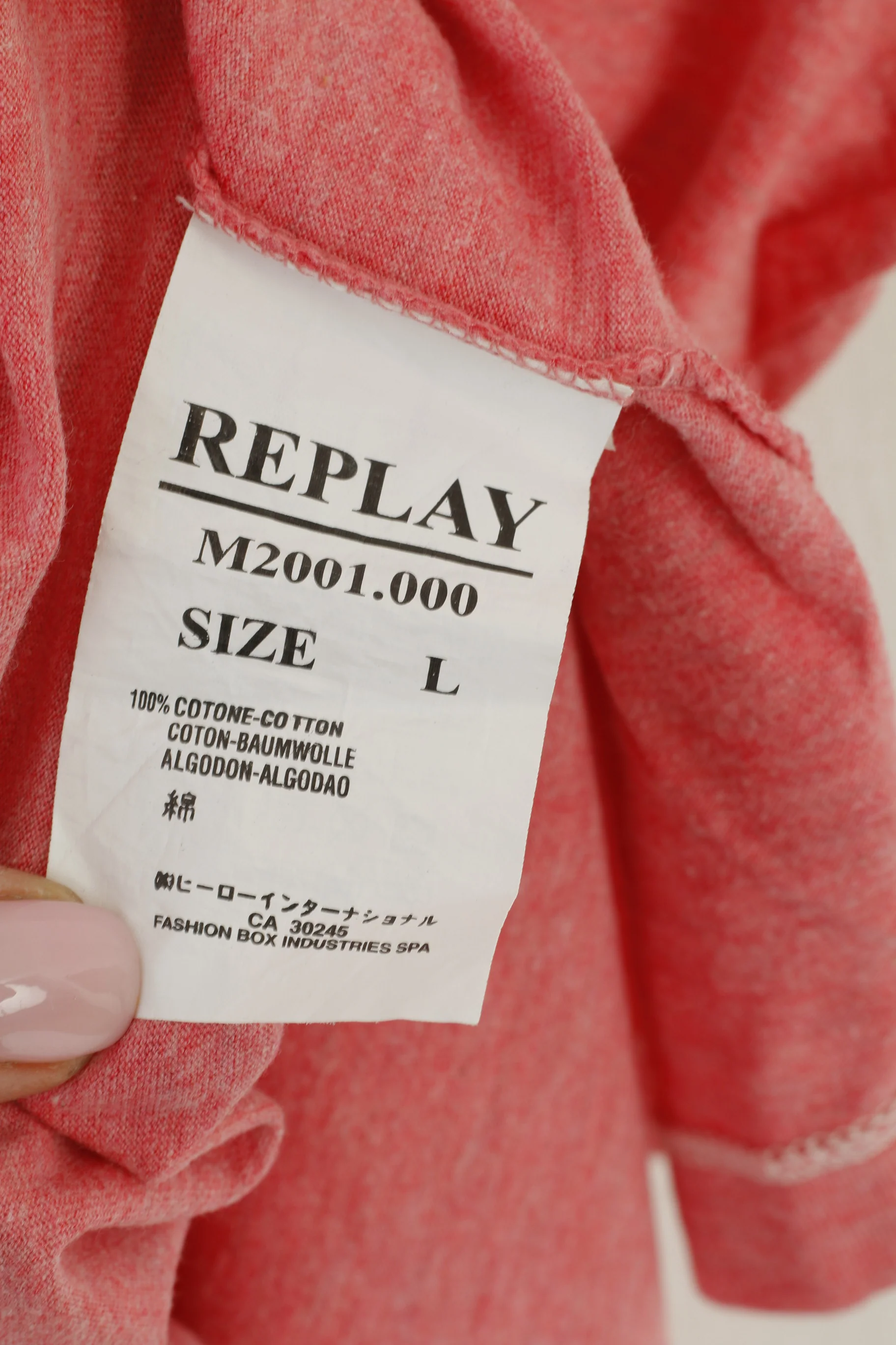 Replay Men L Shirt Pink Cotton Island Beauty Graphic Slim Fit Crew Neck Top - Image 5