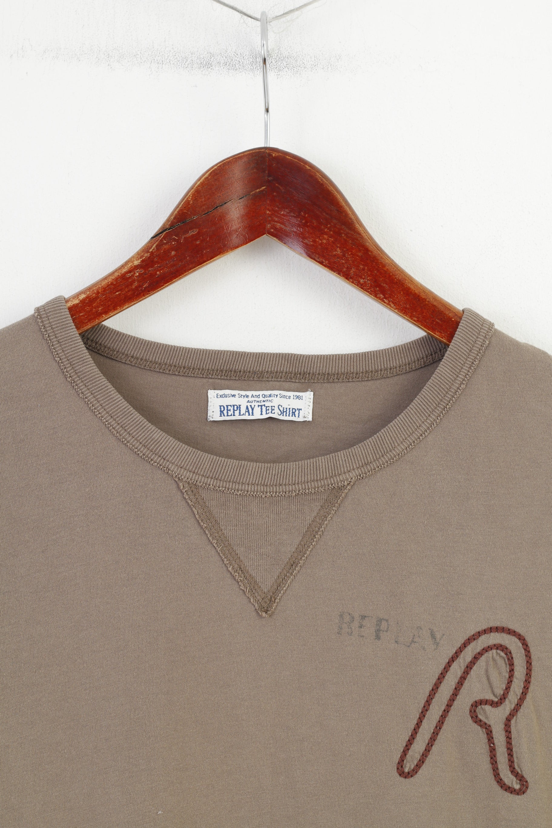 Replay Men M T-Shirt Cotton Short Sleeve Brown Tee Shirt Crew Neck Authentic Vintage Top - Image 2