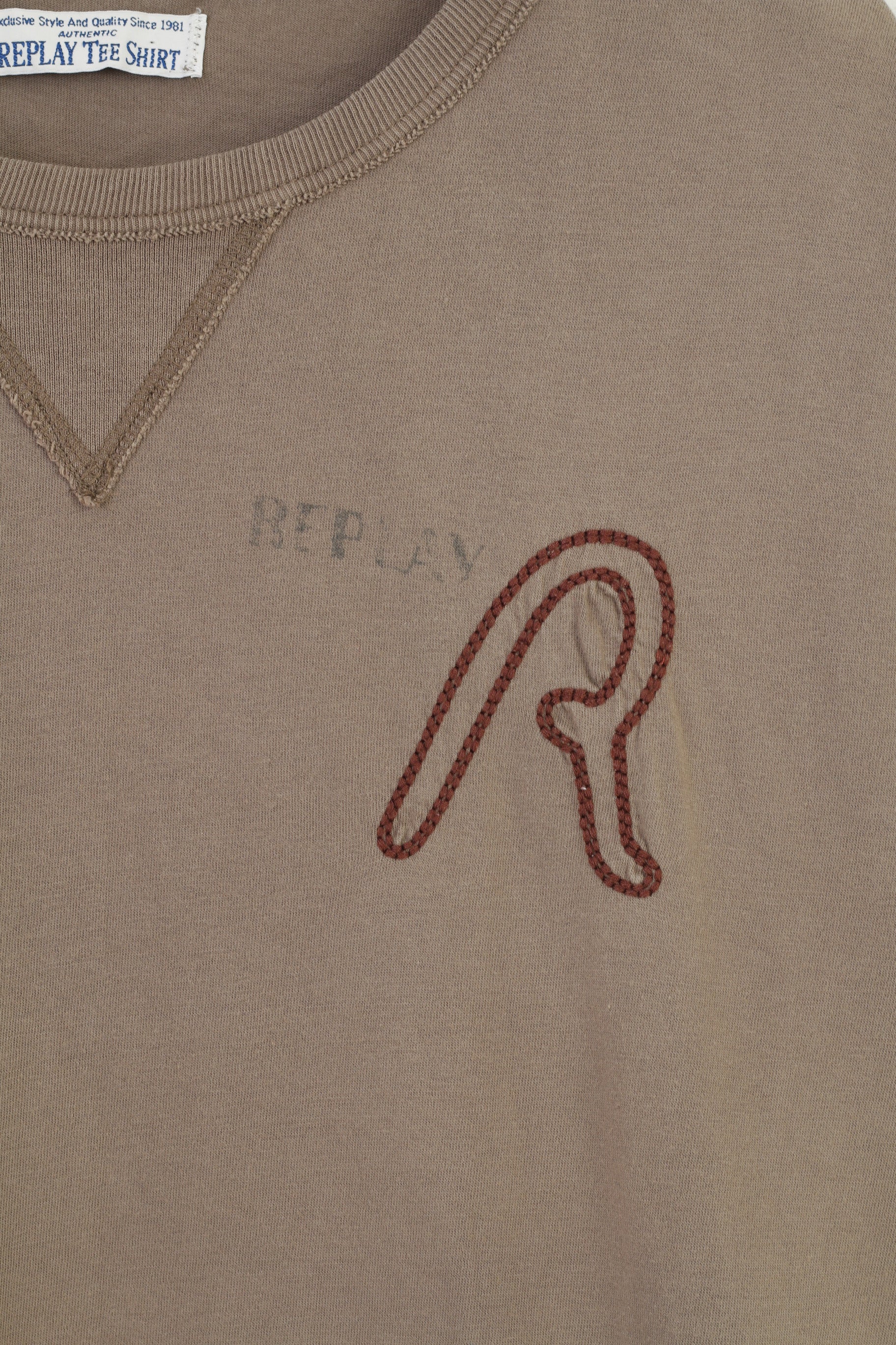 Replay Men M T-Shirt Cotton Short Sleeve Brown Tee Shirt Crew Neck Authentic Vintage Top - Image 4