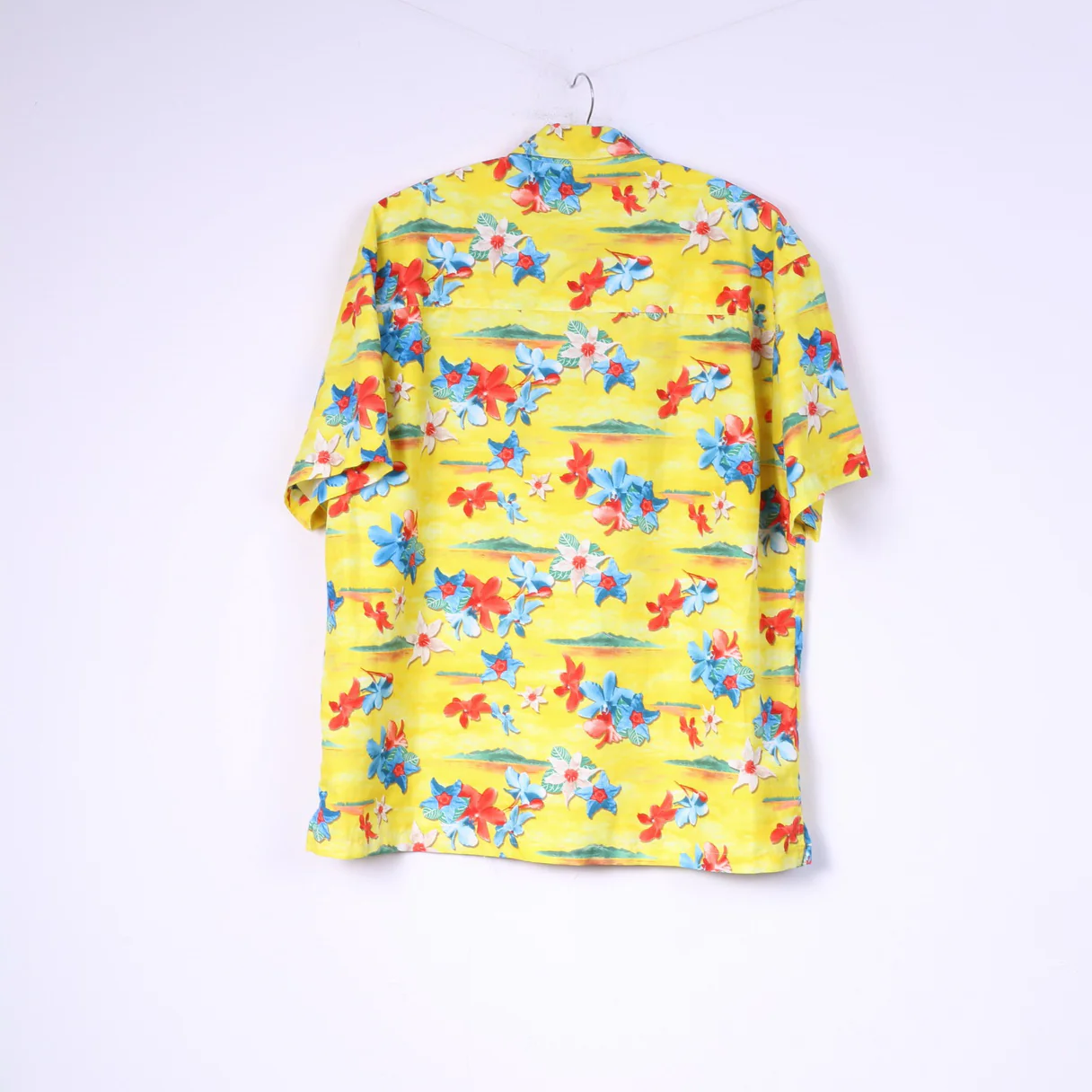 Review Men XL Casual Shirt Yellow Floral Print Summer Hawaii Short Sleeve Top - Image 6