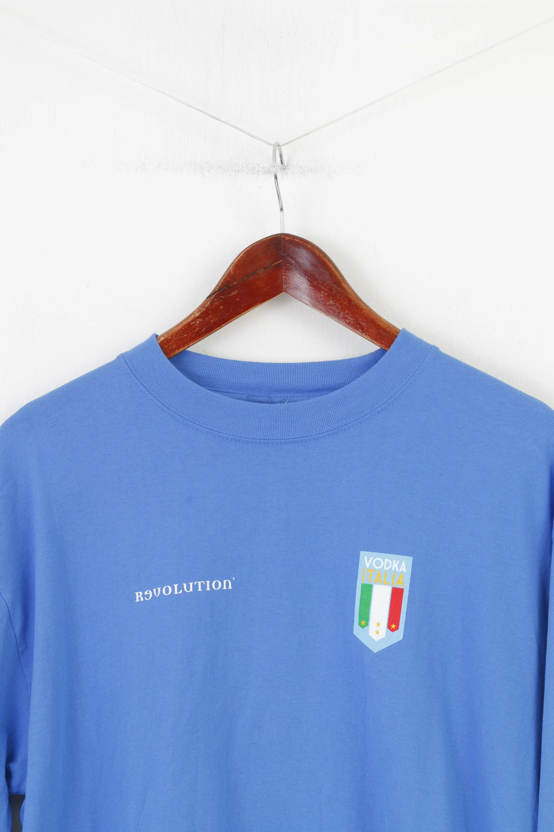 Revolution Men L Shirt Longsleeve Blue Cotton Italia Vodka Sport Top - Image 3