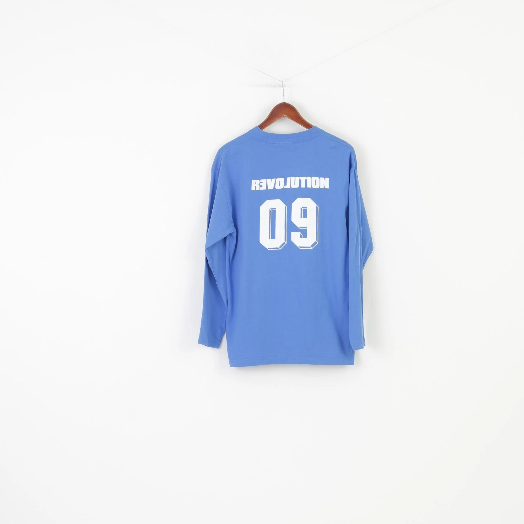 Revolution Men L Shirt Longsleeve Blue Cotton Italia Vodka Sport Top - Image 7