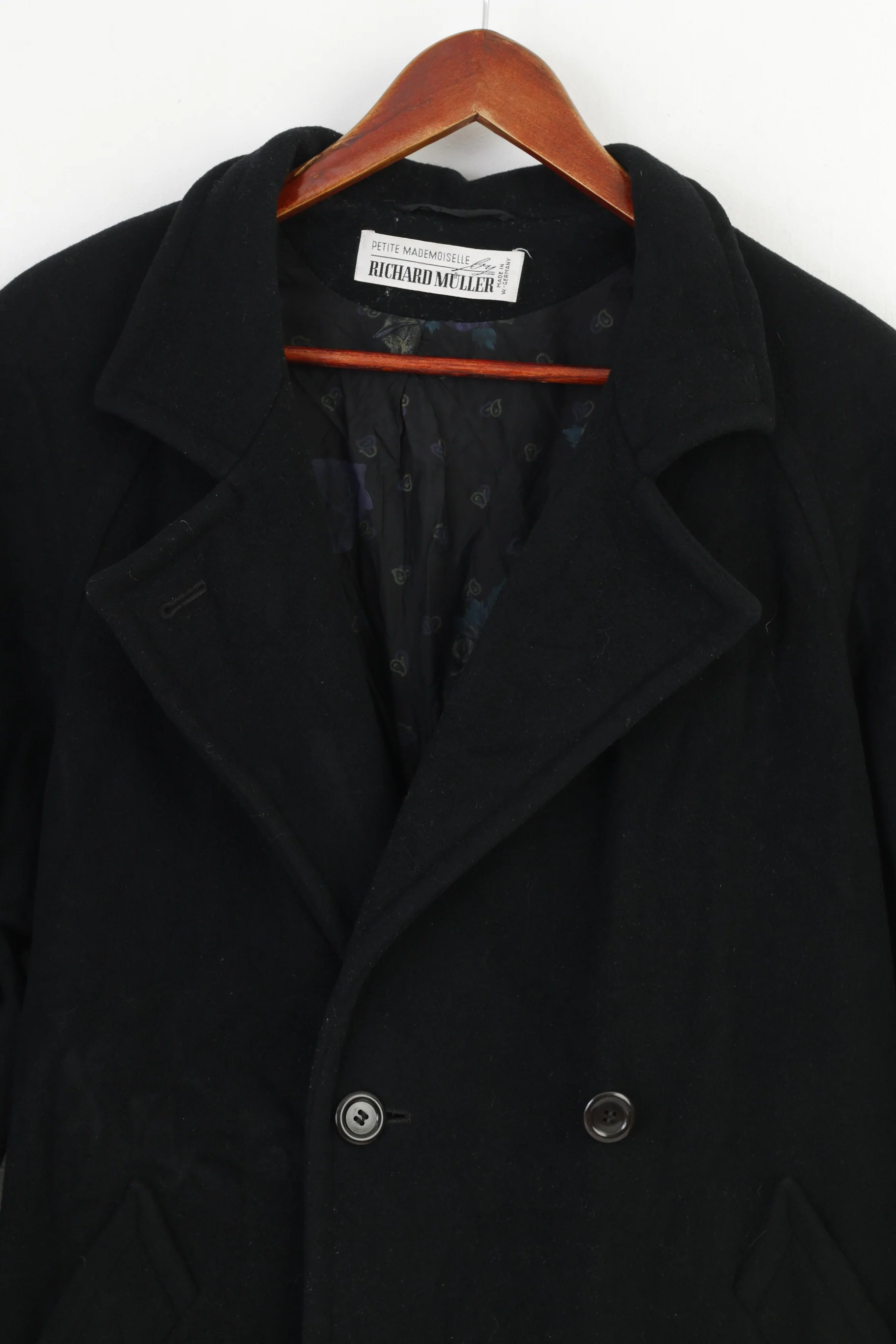 Richard Muller Petite Mademoiselle Woman M Coat Black Wool  Buttons West Germany Top - Image 2