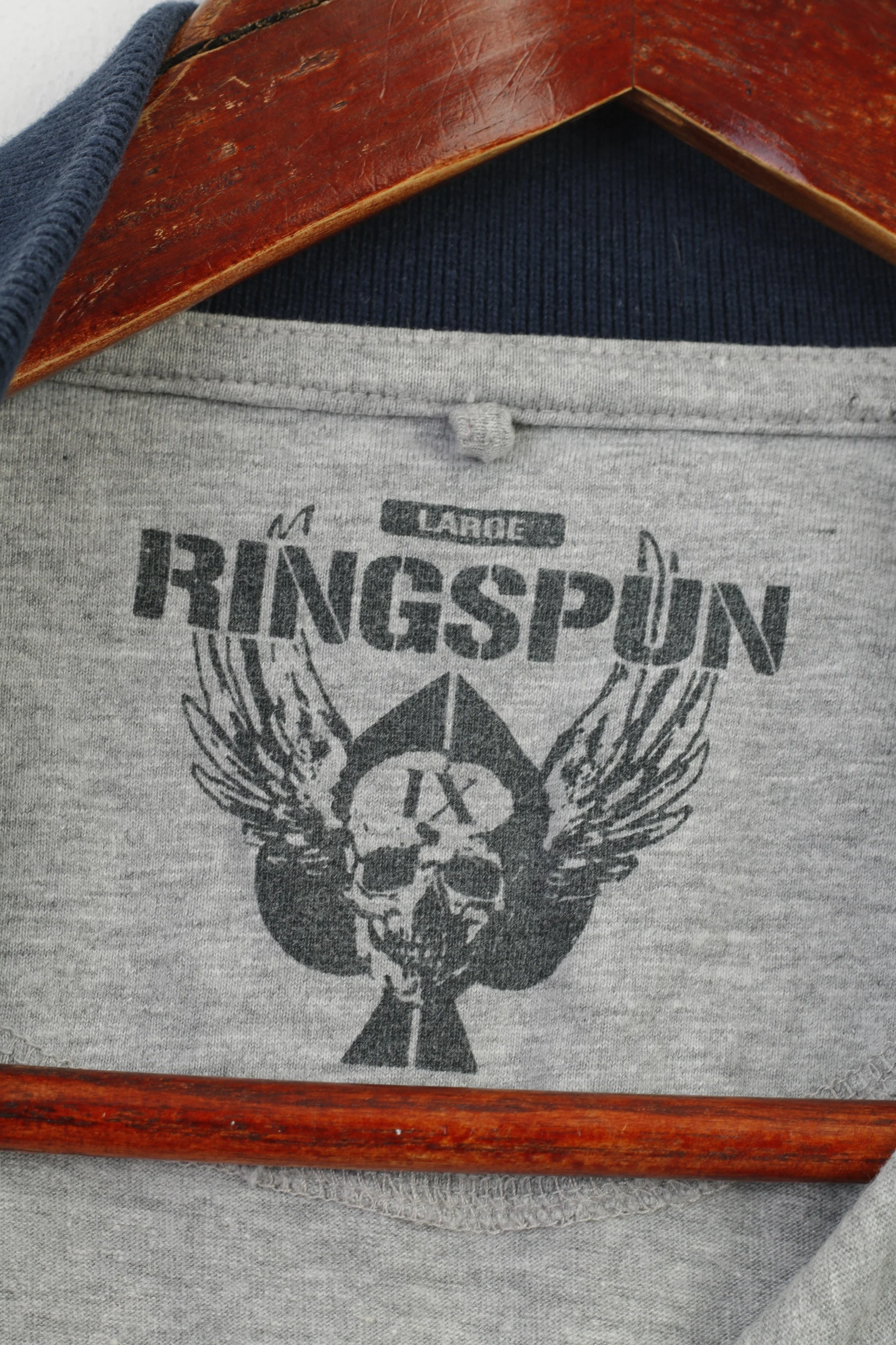 Ringspun Men L S Polo Shirt Grey Cotton Button Neck Short Sleeve Vintage Top - Image 5