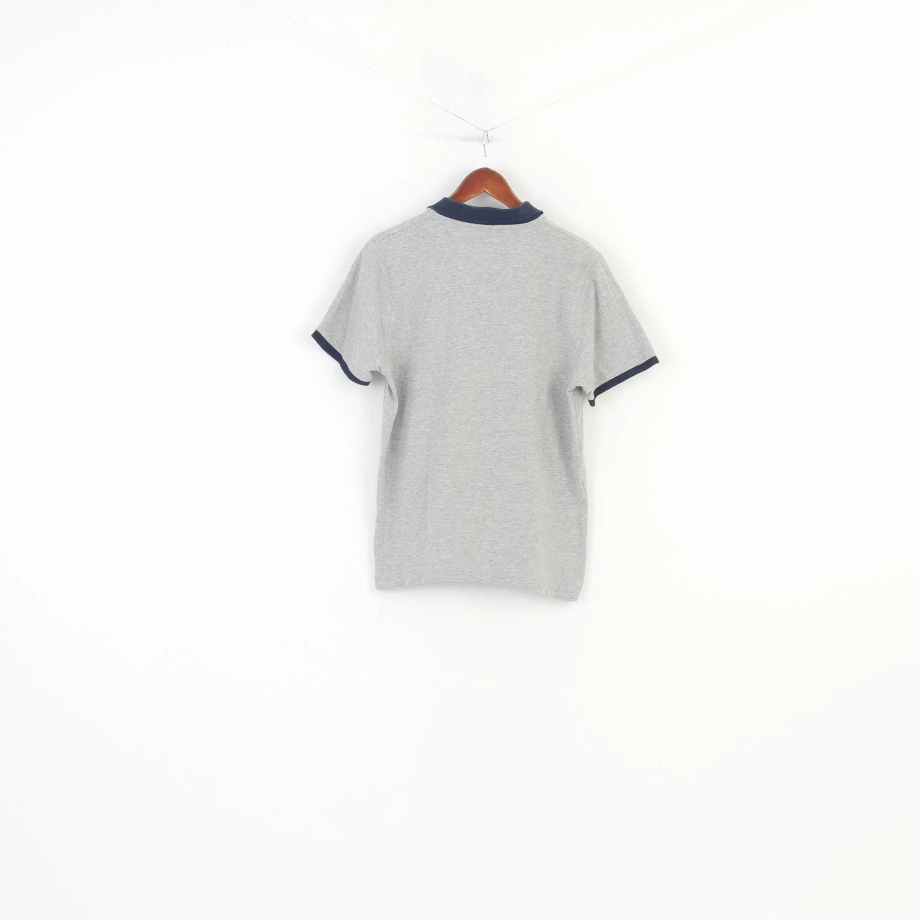 Ringspun Men L S Polo Shirt Grey Cotton Button Neck Short Sleeve Vintage Top - Image 7