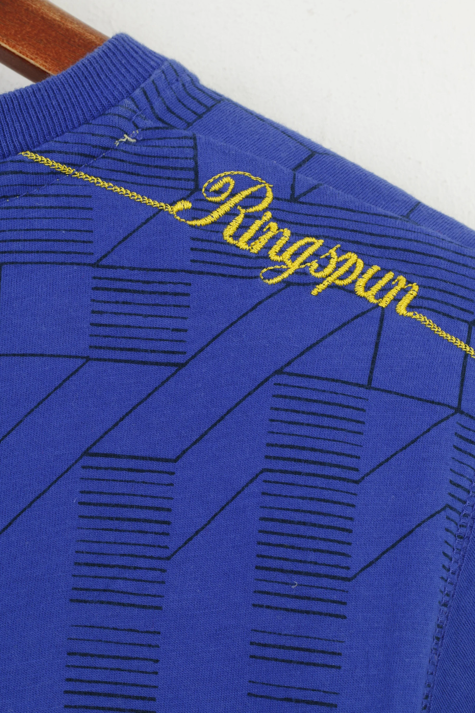 Ringspun Men L T- Shirt Crew Neck Blue Cotton Graphic Short Sleeve Vintage Top - Image 6