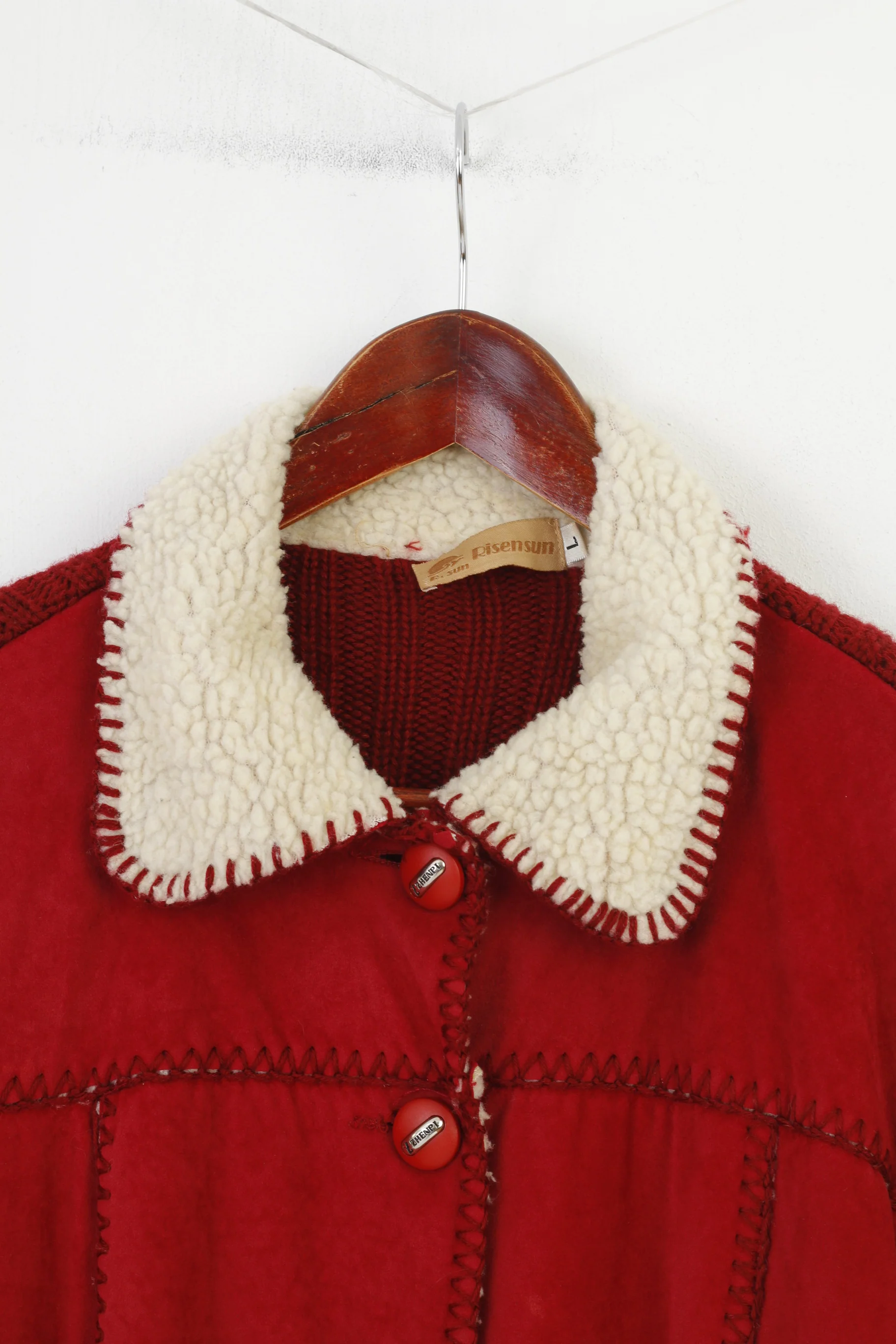 Risensun Woman L Jacket Red Padded Collar Bottoms Pockets Vintage Sweater  Jacket Top - Image 3