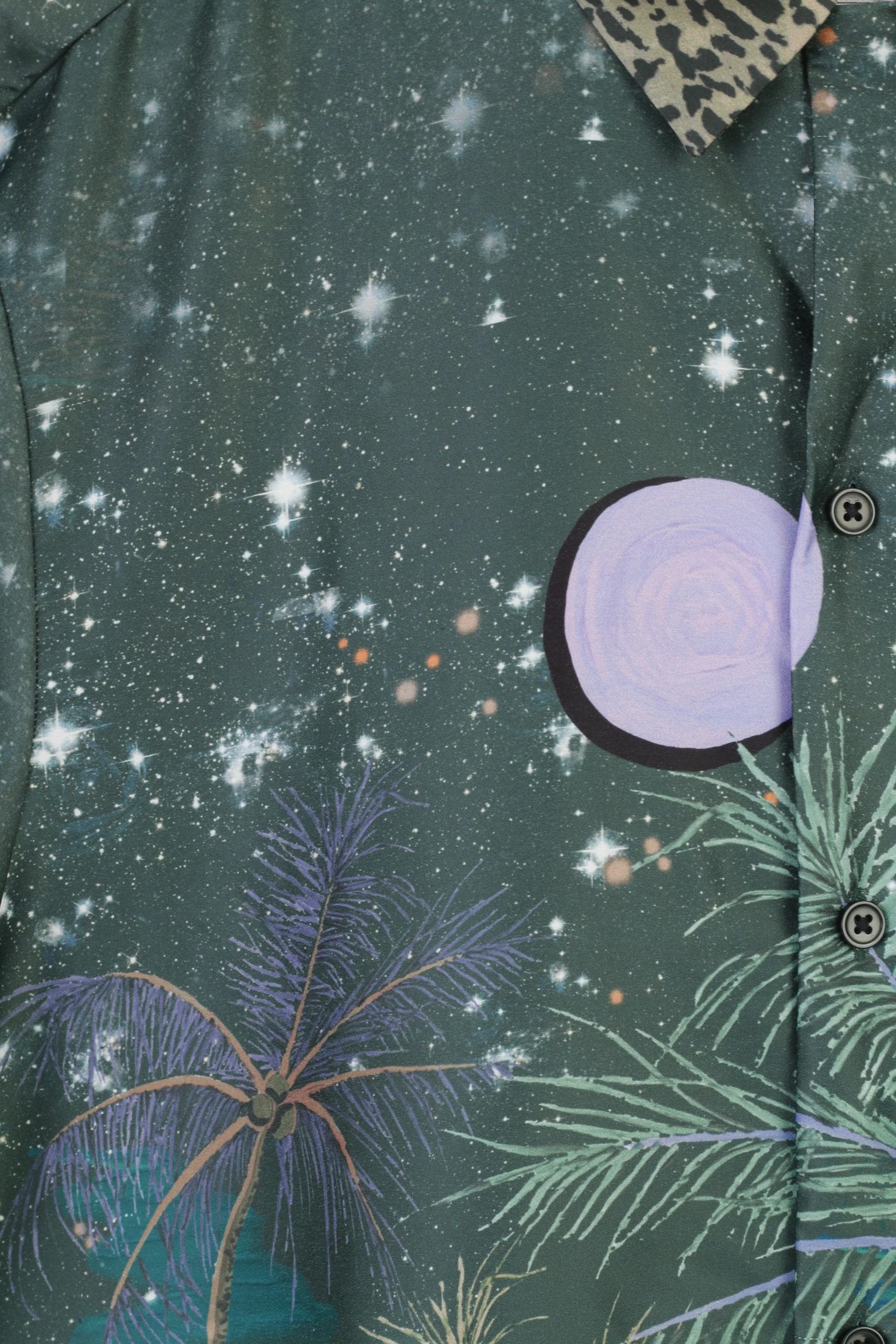 River Island Men L Casual Shirt Green Shiny Short Sleeve Floral Print Bottoms Jungle Top - Image 4