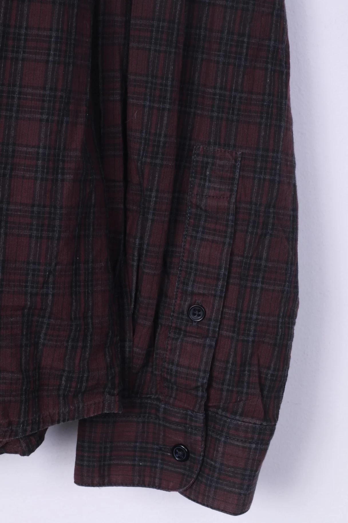 River Island Mens L Casual Shirt Button Down Collar Check Maroon Slim Fit - Image 3