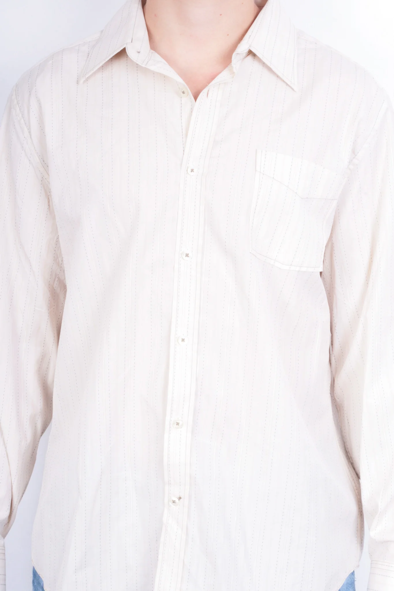 River Island Mens XL Casual Shirt Striped Cream Beige Cotton - Image 3