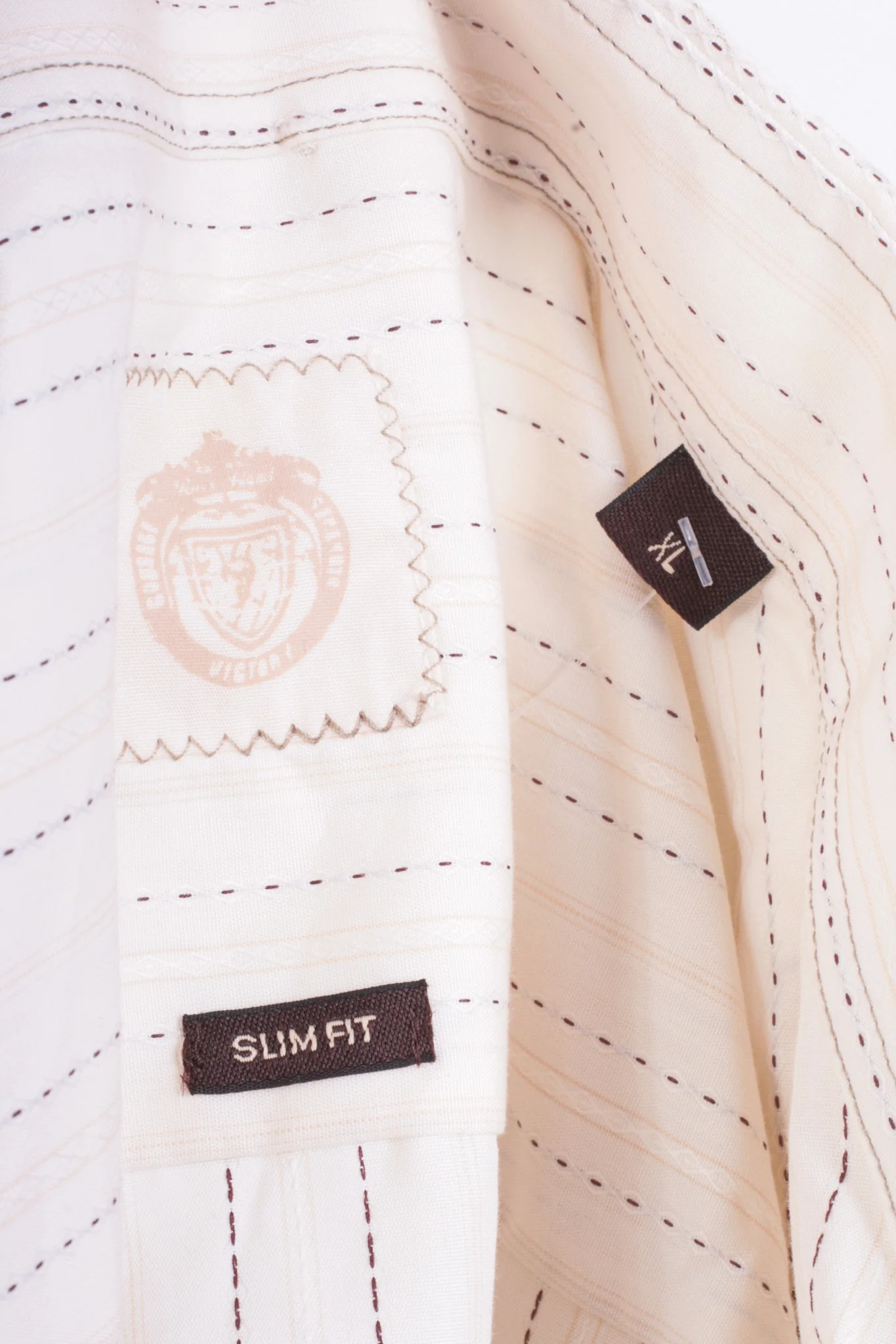 River Island Mens XL Casual Shirt Striped Cream Beige Cotton - Image 4