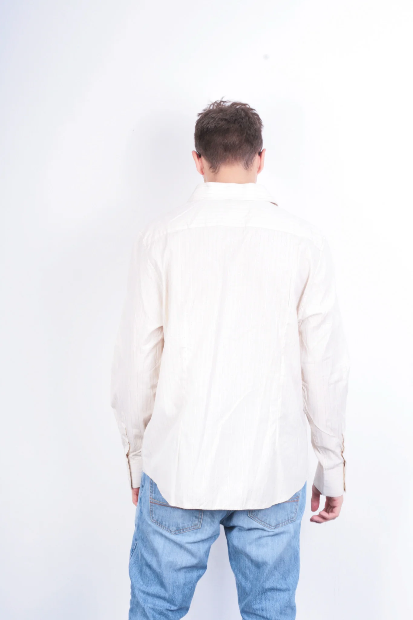 River Island Mens XL Casual Shirt Striped Cream Beige Cotton - Image 5