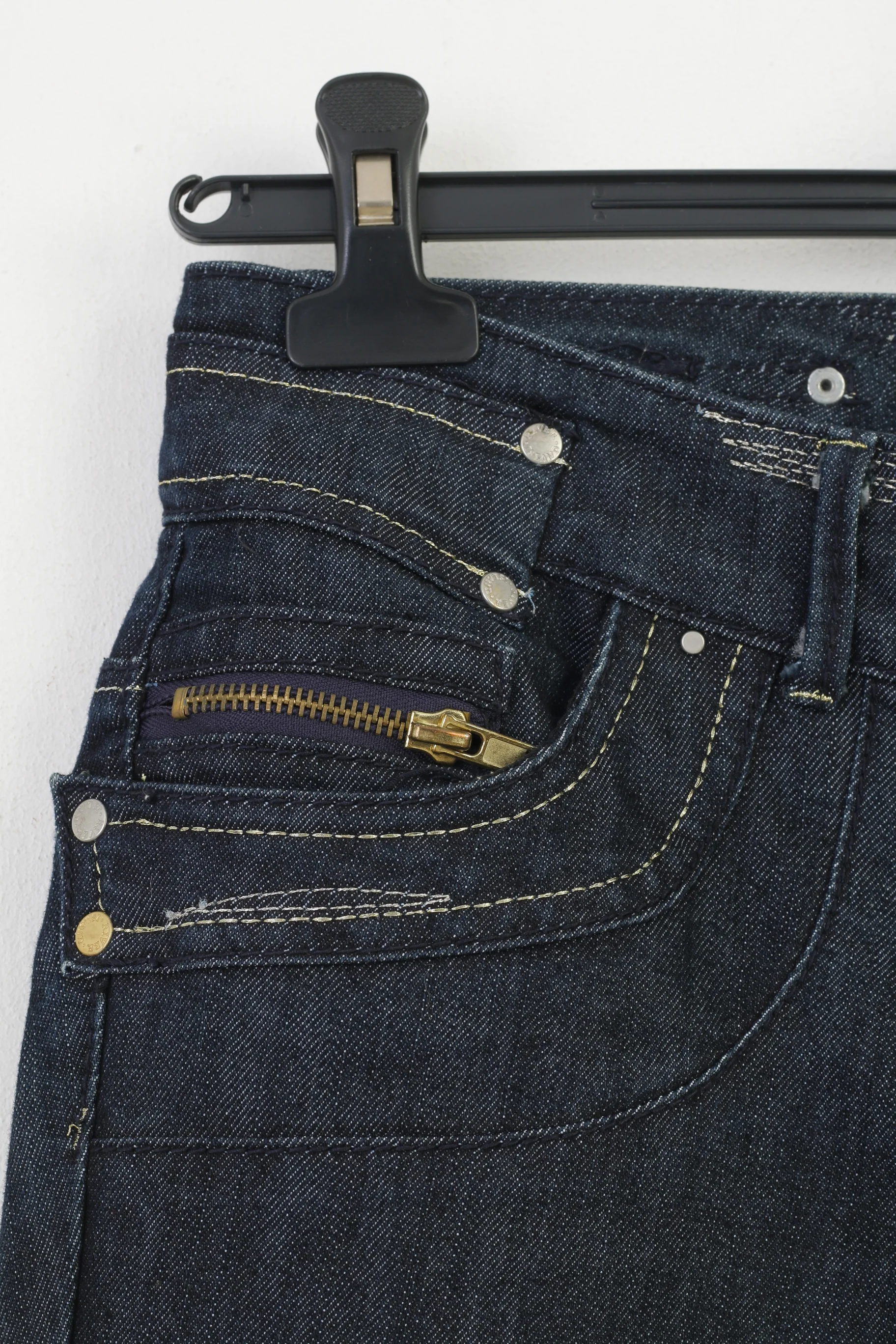 River Island Women 12 38 Jeans Trousers Navy Cotton  Gold Detailed  Original Pants - Image 4