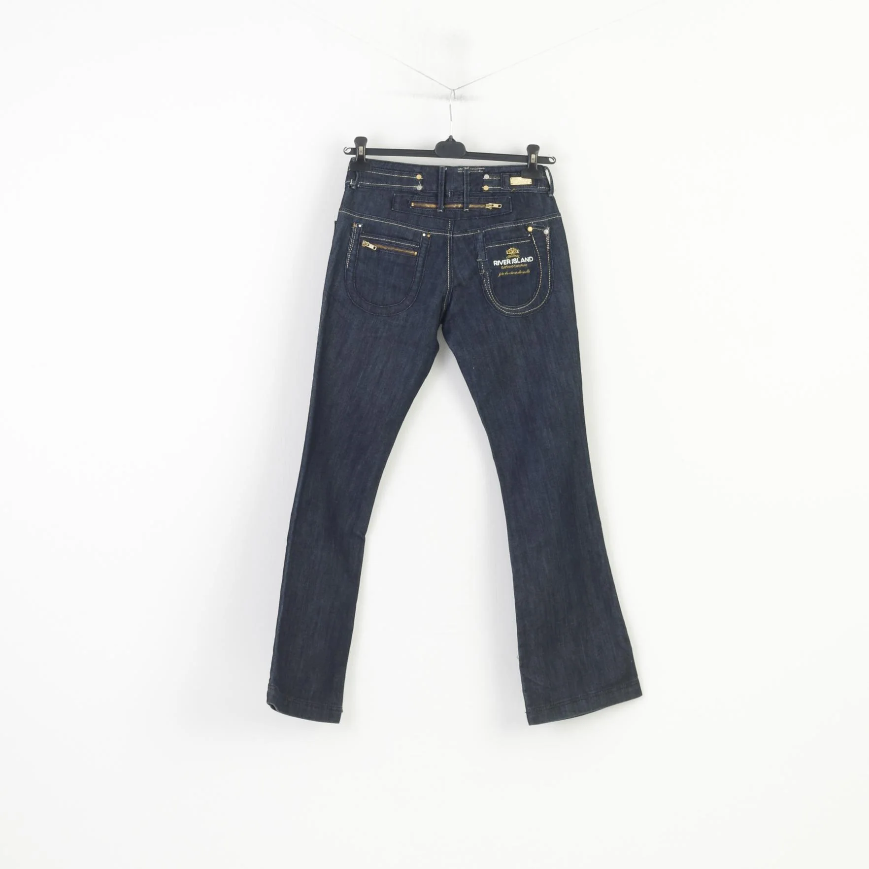 River Island Women 12 38 Jeans Trousers Navy Cotton  Gold Detailed  Original Pants - Image 9