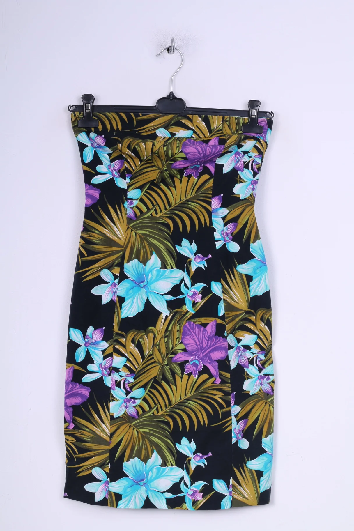 River Island Womens 10 S Dress Tube Mini Flower Print Black Cotton Bodycon Summer