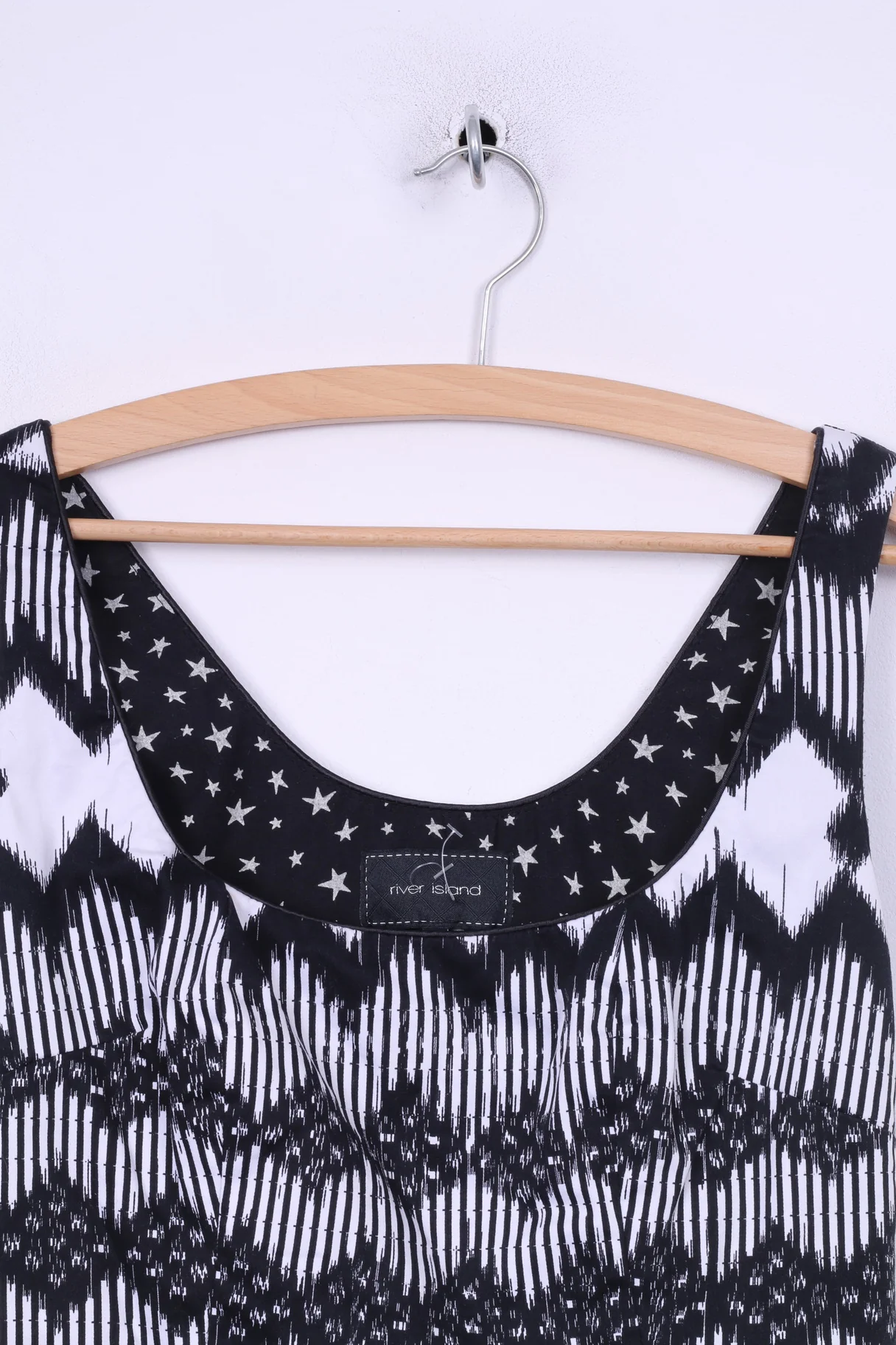 River Island Womens 12 38 S Dress Mini Pencil Peplum Black White Sleeveless Cotton - Image 2