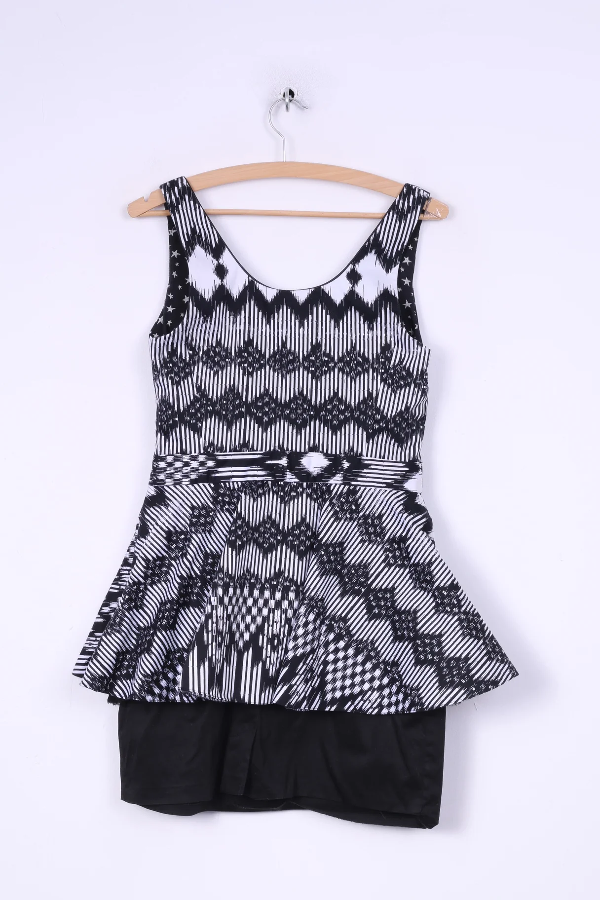 River Island Womens 12 38 S Dress Mini Pencil Peplum Black White Sleeveless Cotton - Image 4